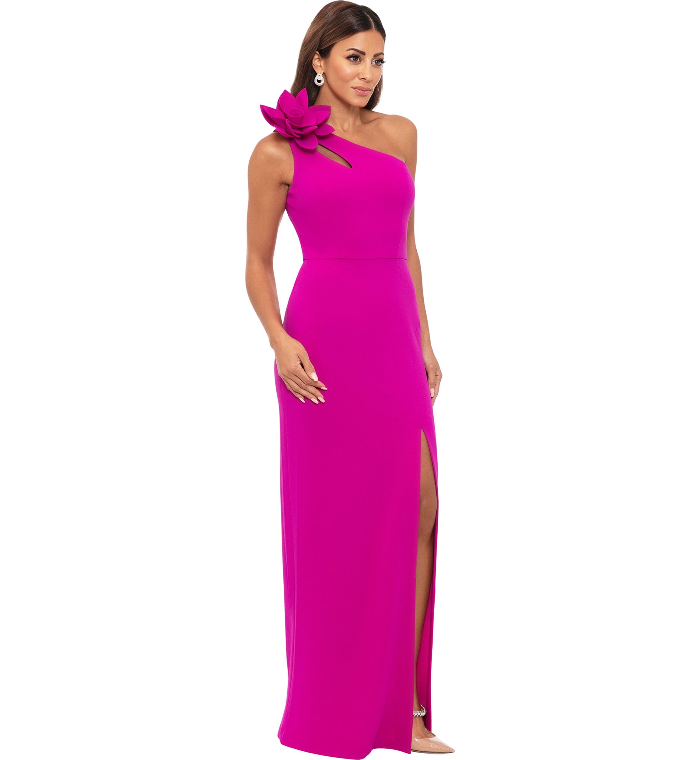 Womens Sleeveless Asymmetric Flower Gown 