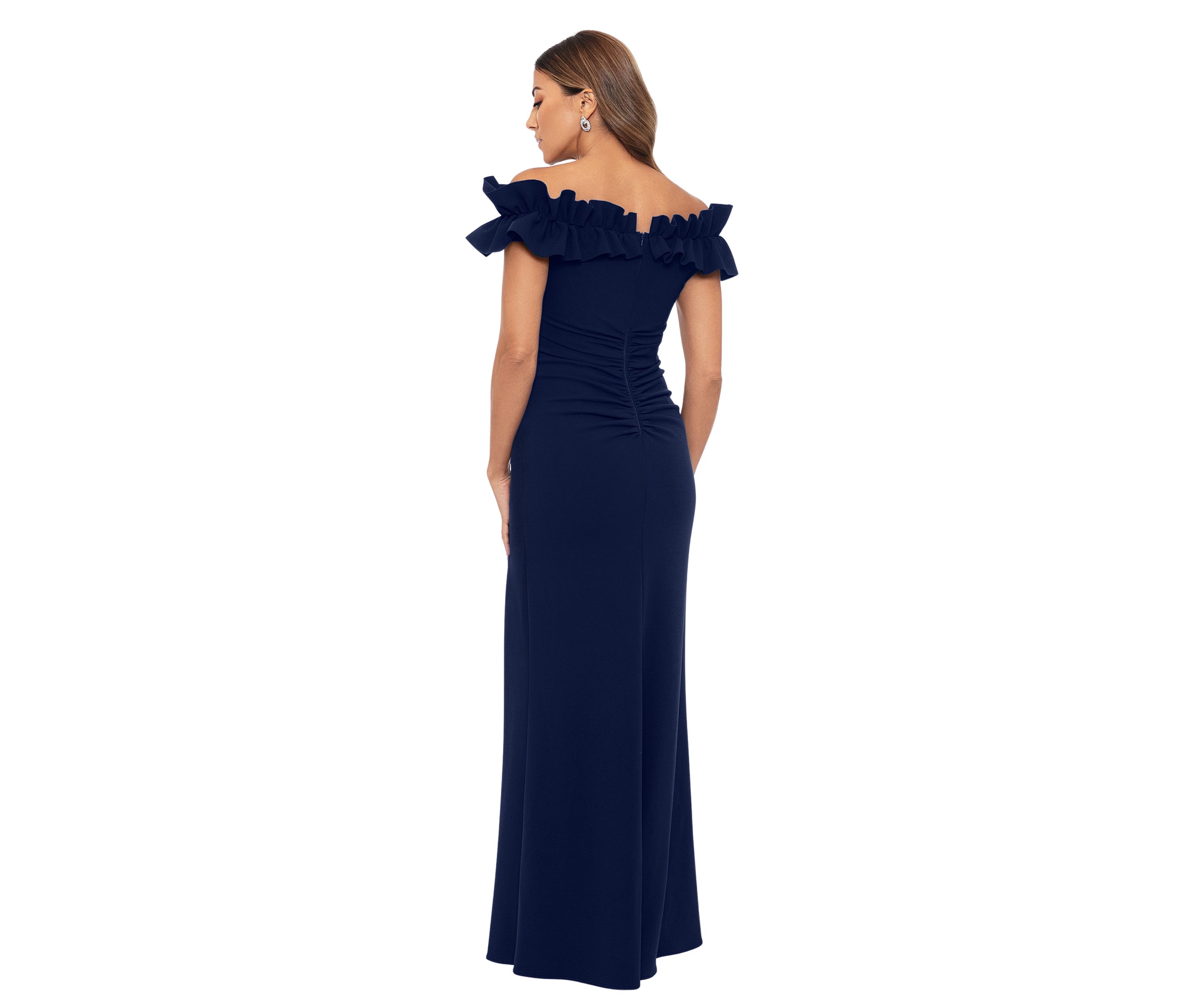 Womens Ruffle Sleeve Off the Shoulder Scuba Gown 