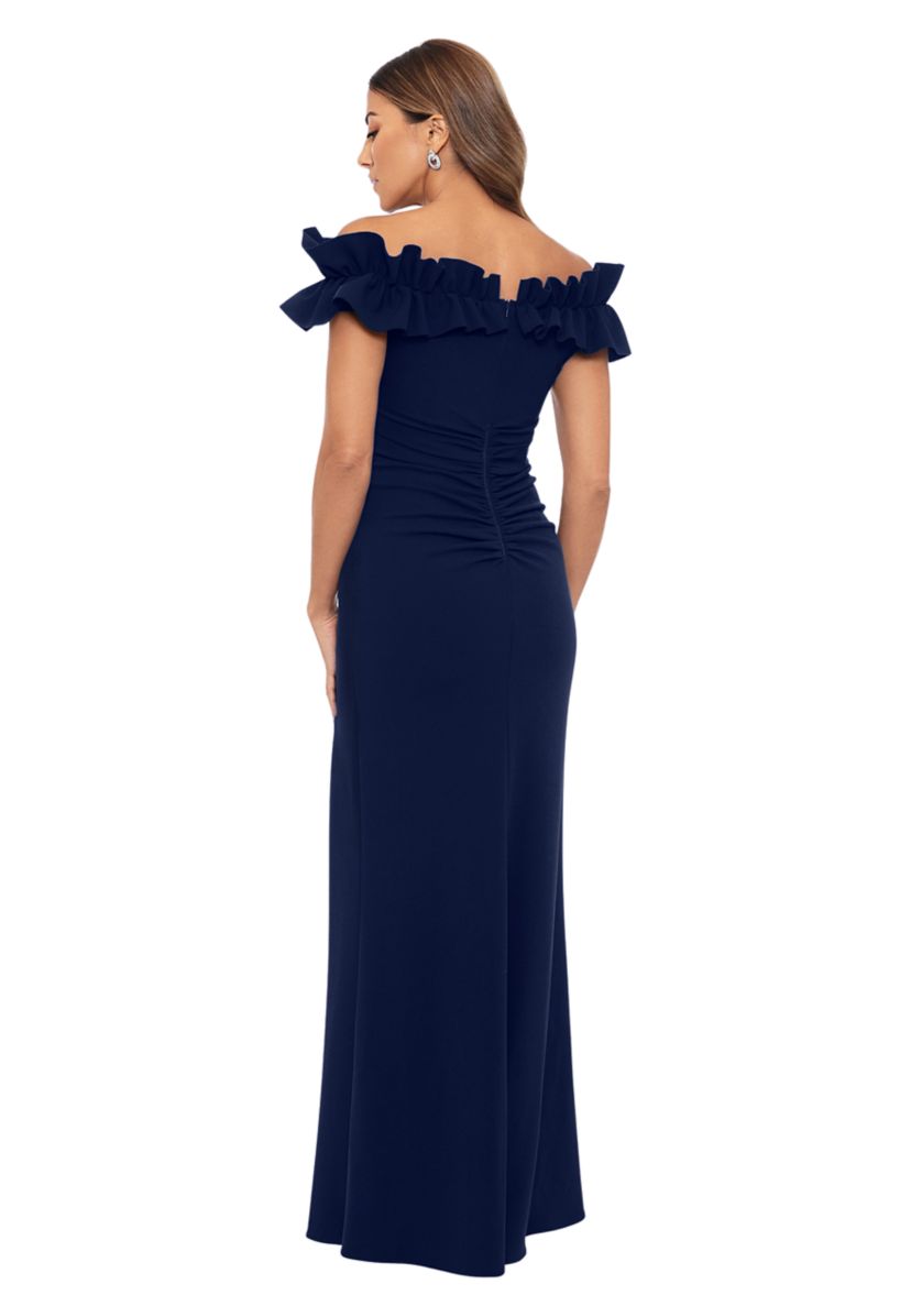 Womens Ruffle Sleeve Off the Shoulder Scuba Gown 