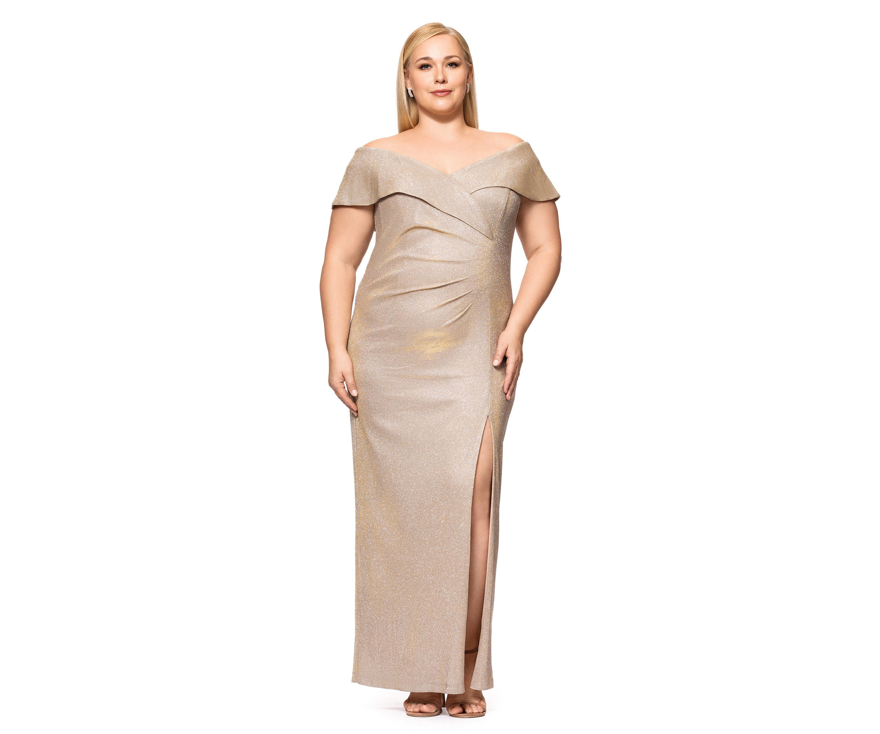 Plus Size Solid Glitter Knit Gown