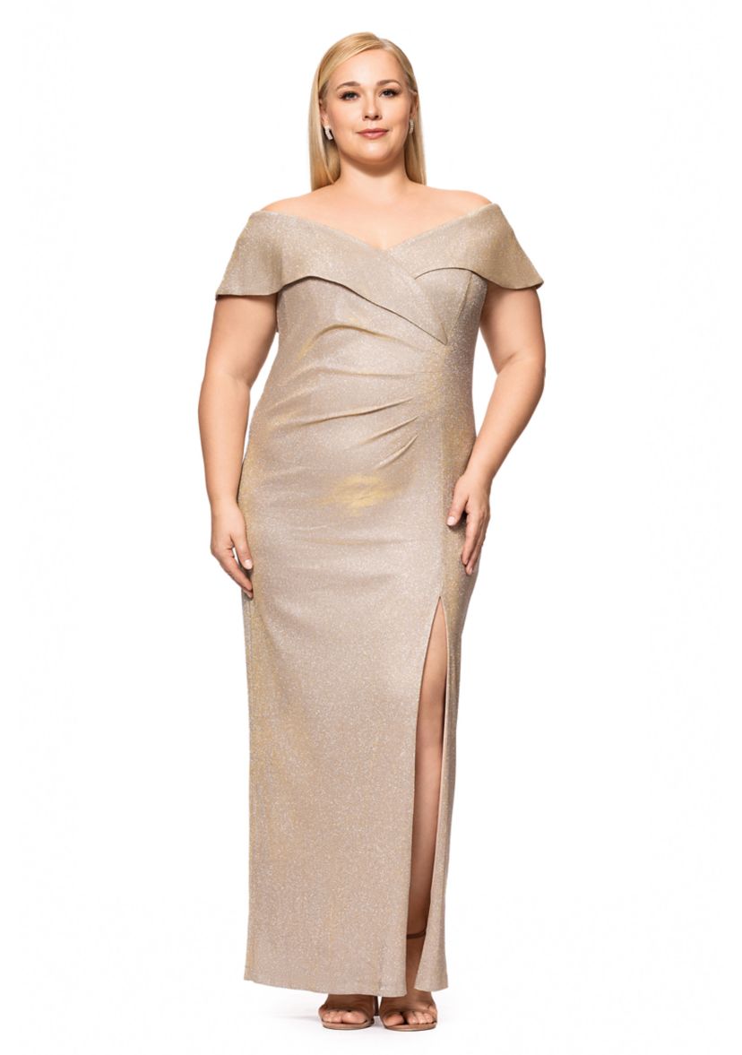Plus Size Solid Glitter Knit Gown