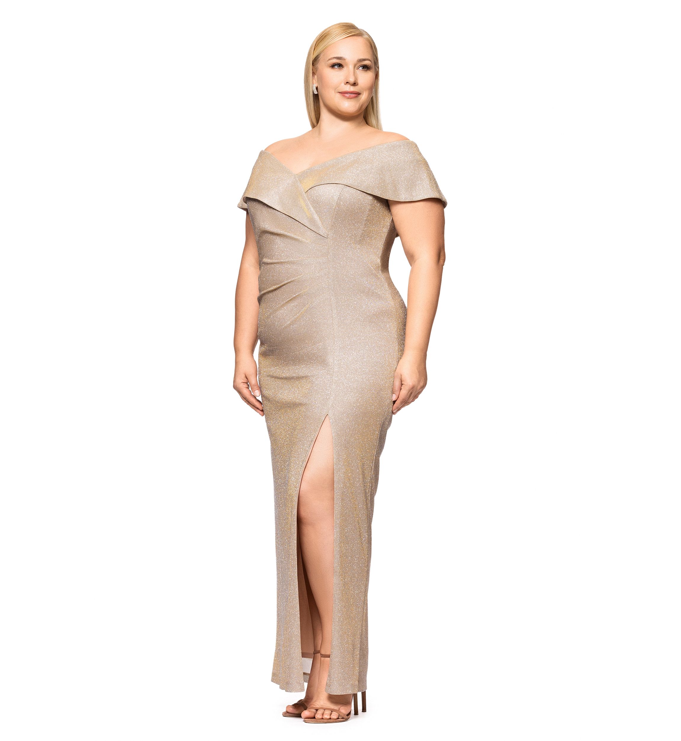 Plus Size Solid Glitter Knit Gown