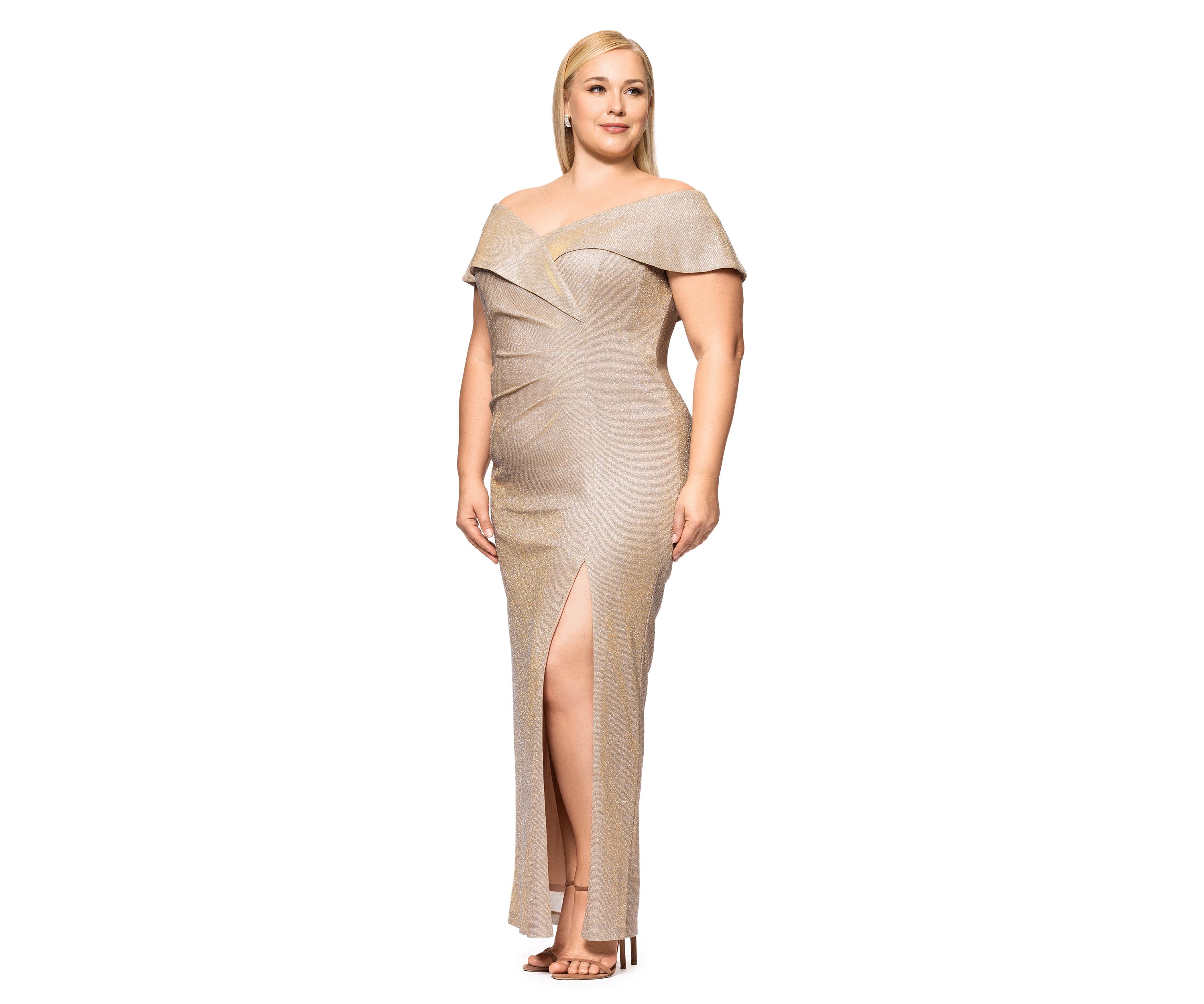 Plus Size Solid Glitter Knit Gown