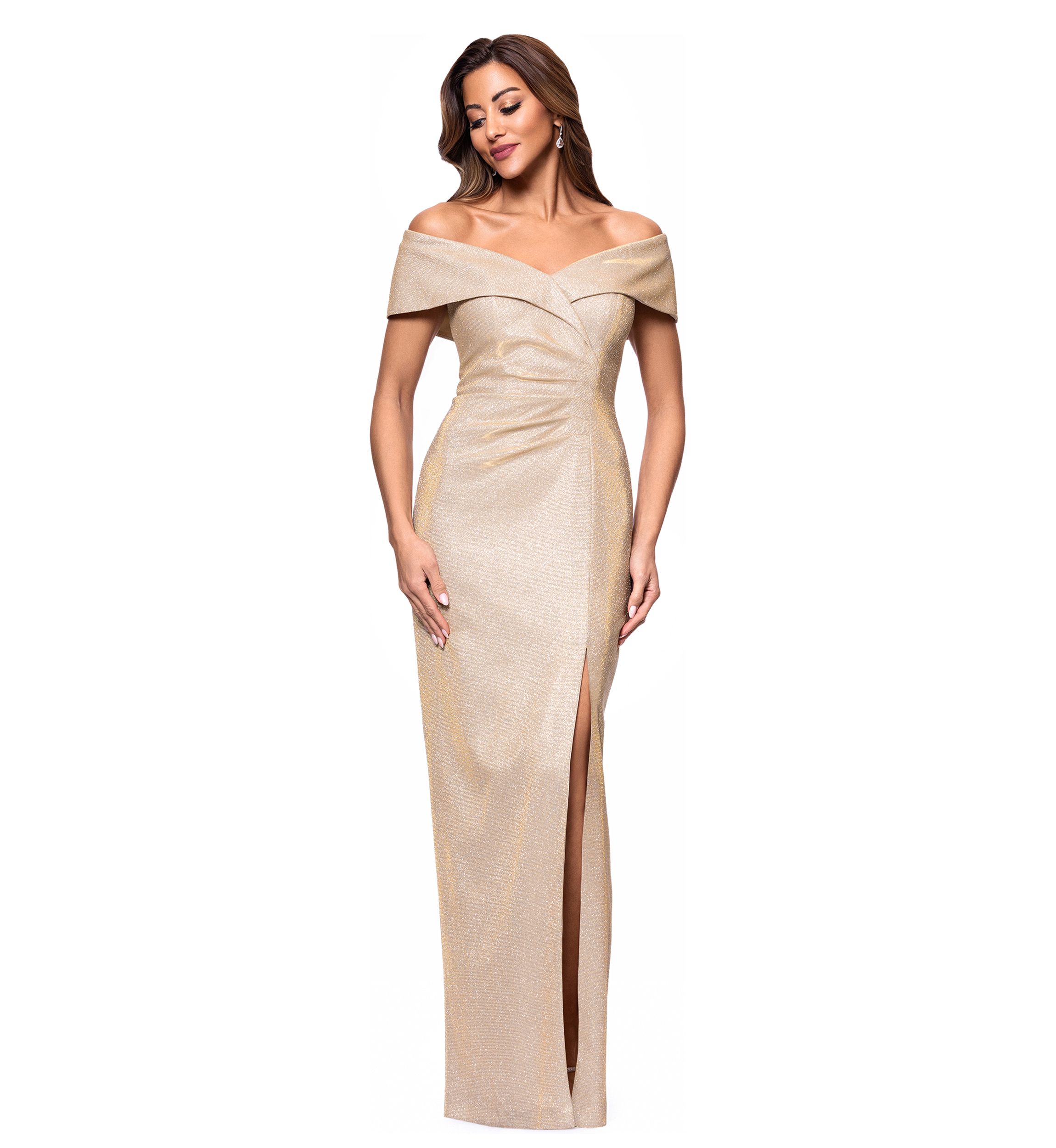 Womens Off the Shoulder Leg Slit Gown 
