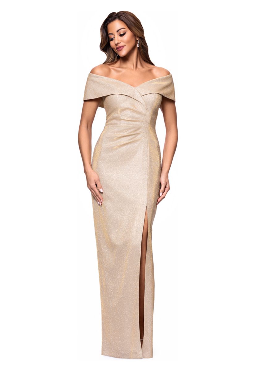 Womens Off the Shoulder Leg Slit Gown 