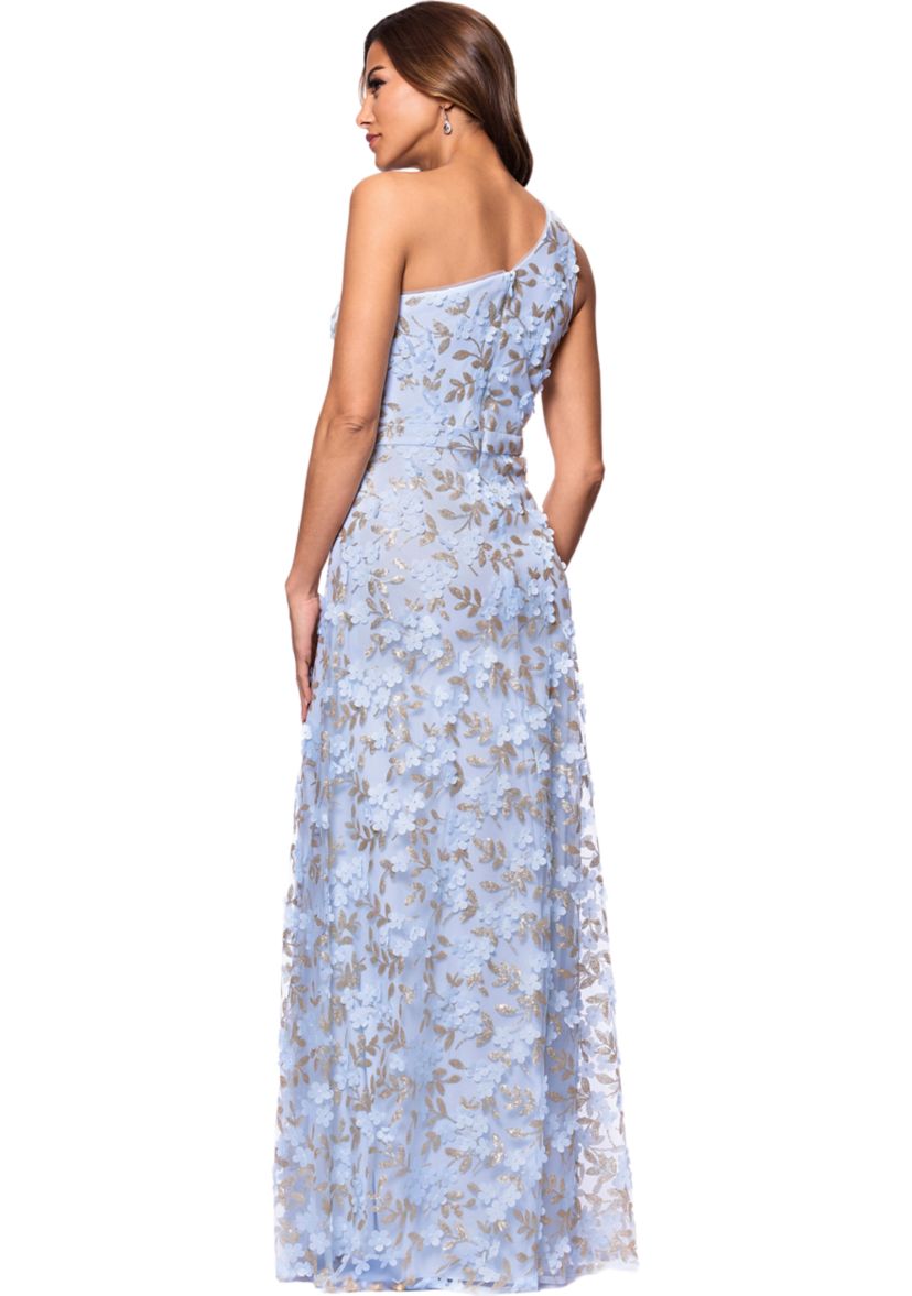Womens Sleeveless Asymmetrical Floral Print Gown 
