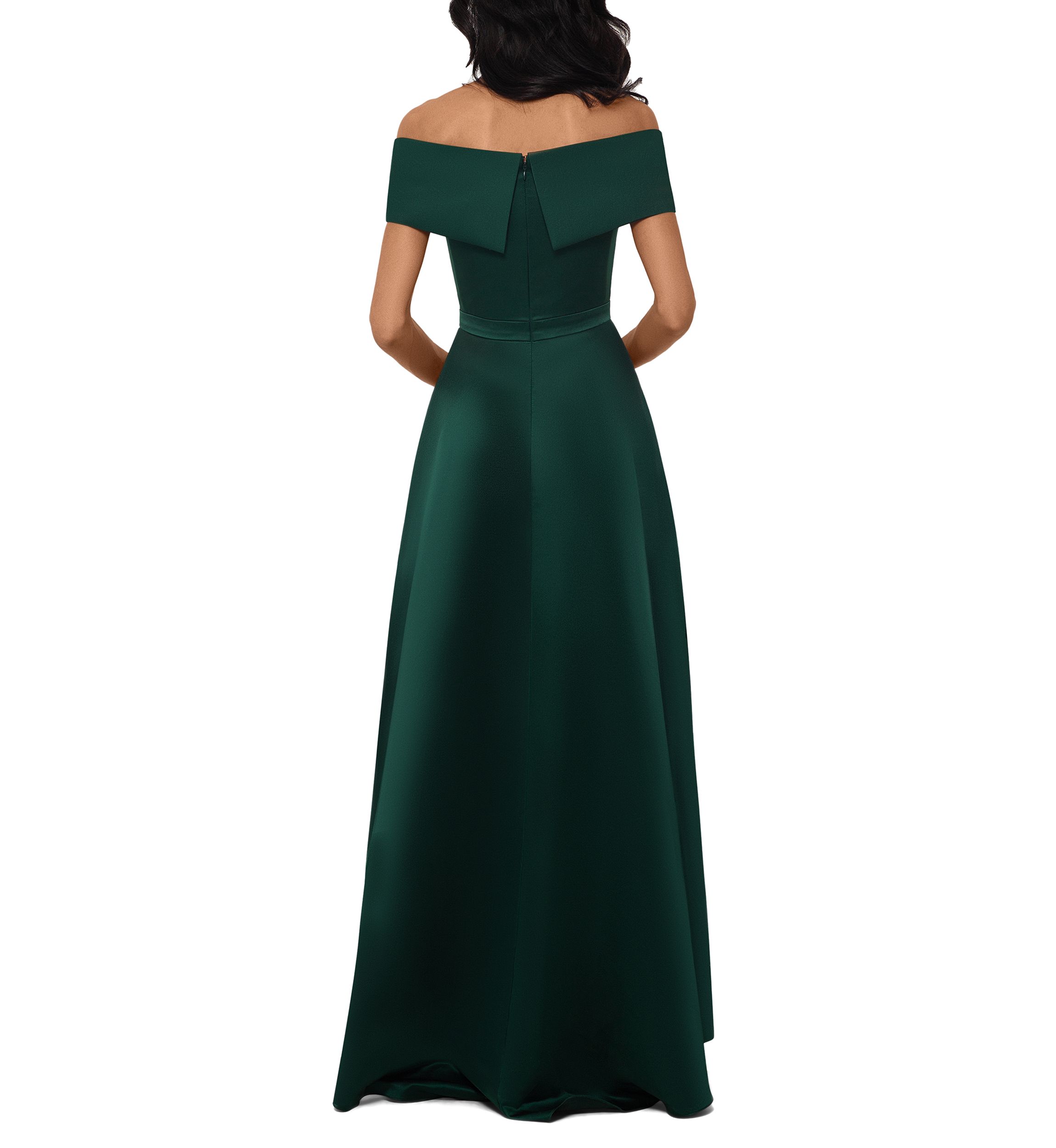 Womens Short Sleeve Off the Shoulder Satin Ballgown