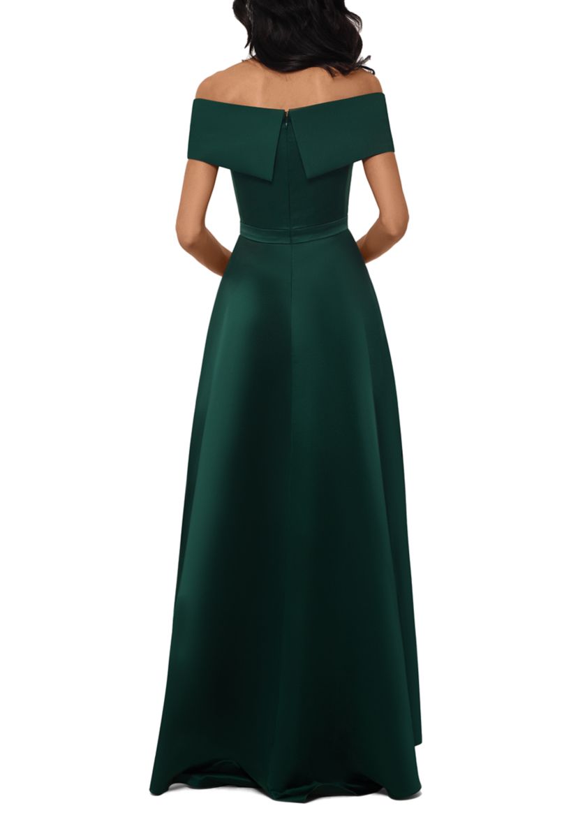 Womens Short Sleeve Off the Shoulder Satin Ballgown