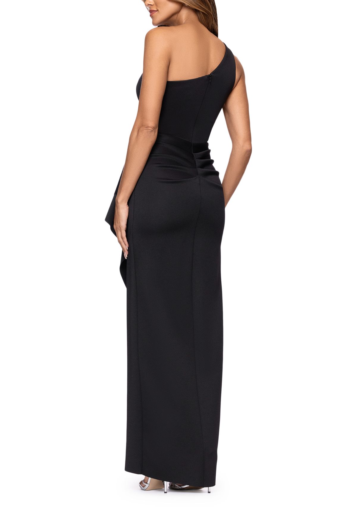 Womens Sleeveless One Shoulder Scuba Slim Gown