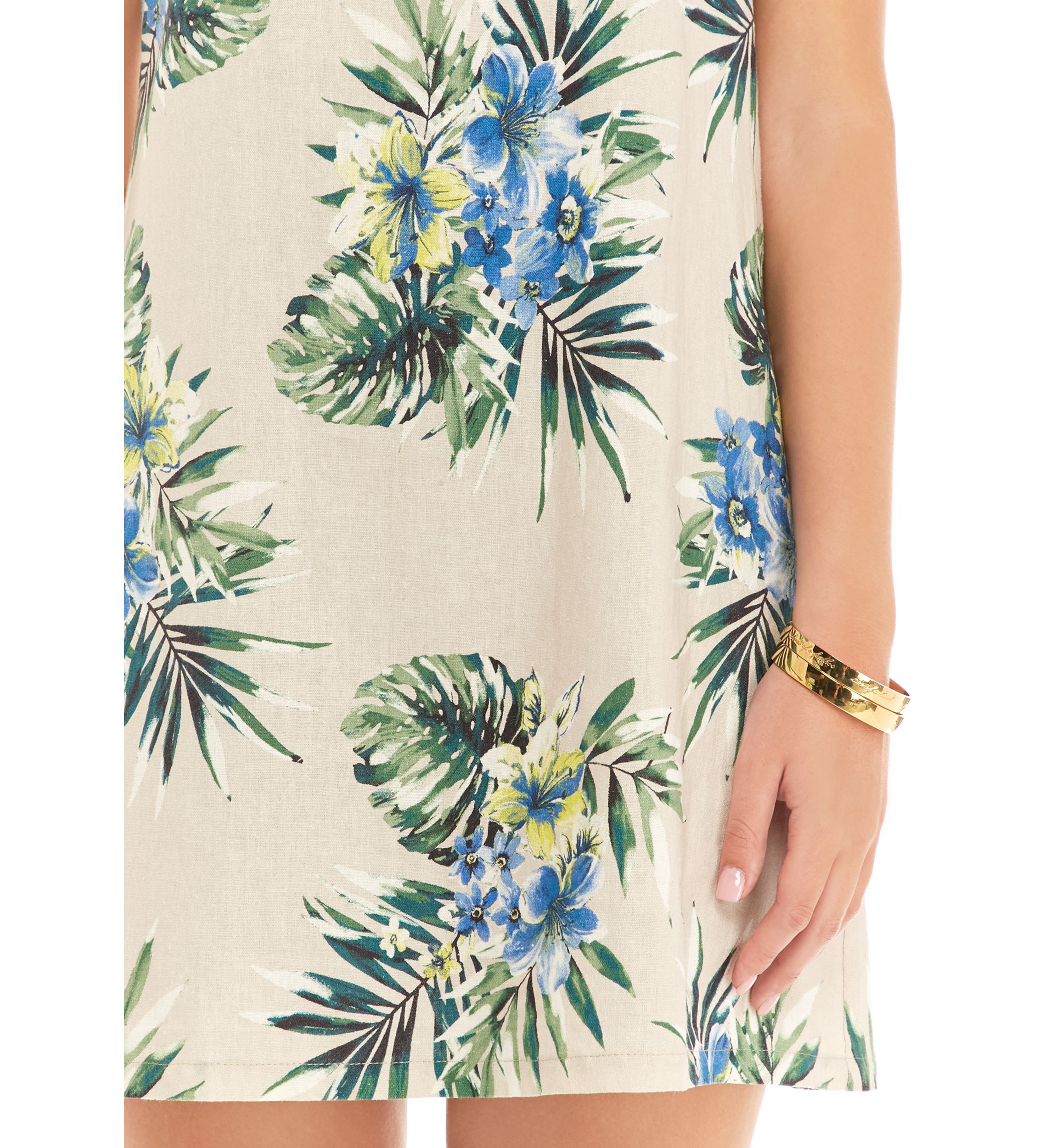 Womens Sleeveless Tropical Print Dress
