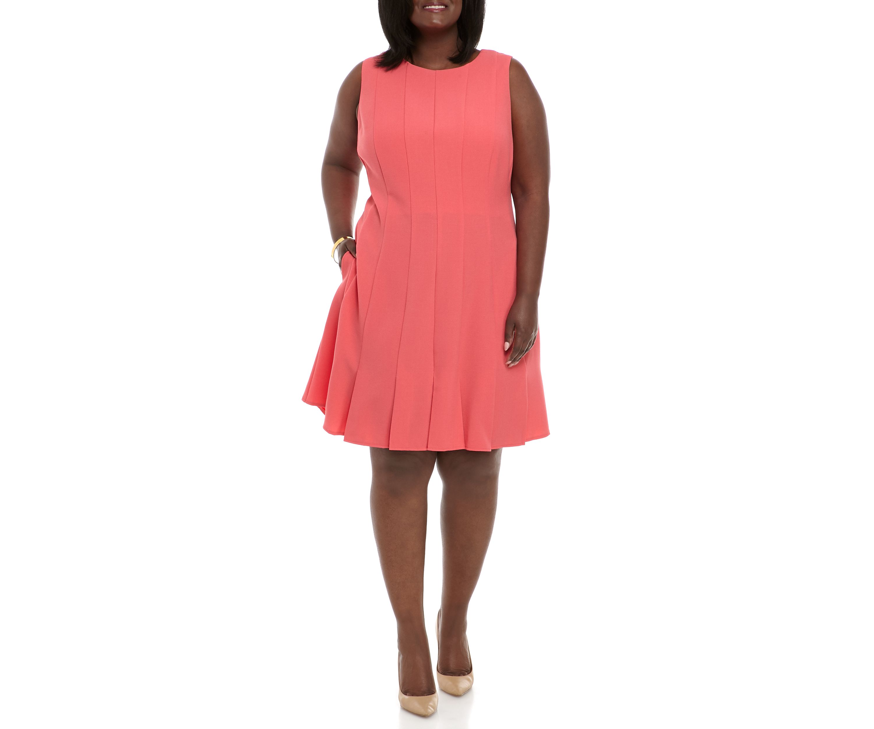 Plus Size Sleeveless Seam Fit and Flare Dress