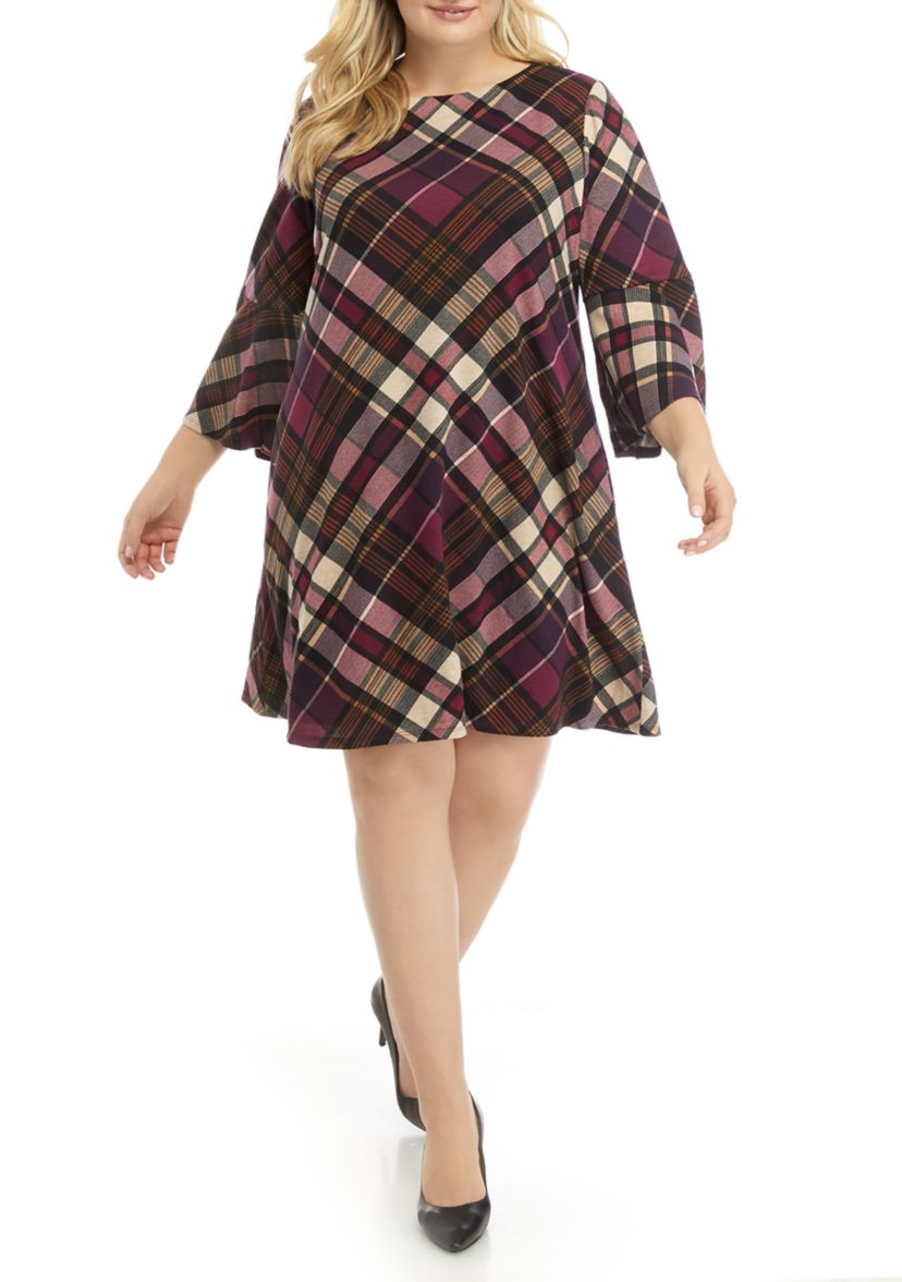 Plus Size Bell Sleeve Trapeze Dress 