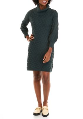 Women's Long Sleeve Diamond Pattern Sweater Dress
