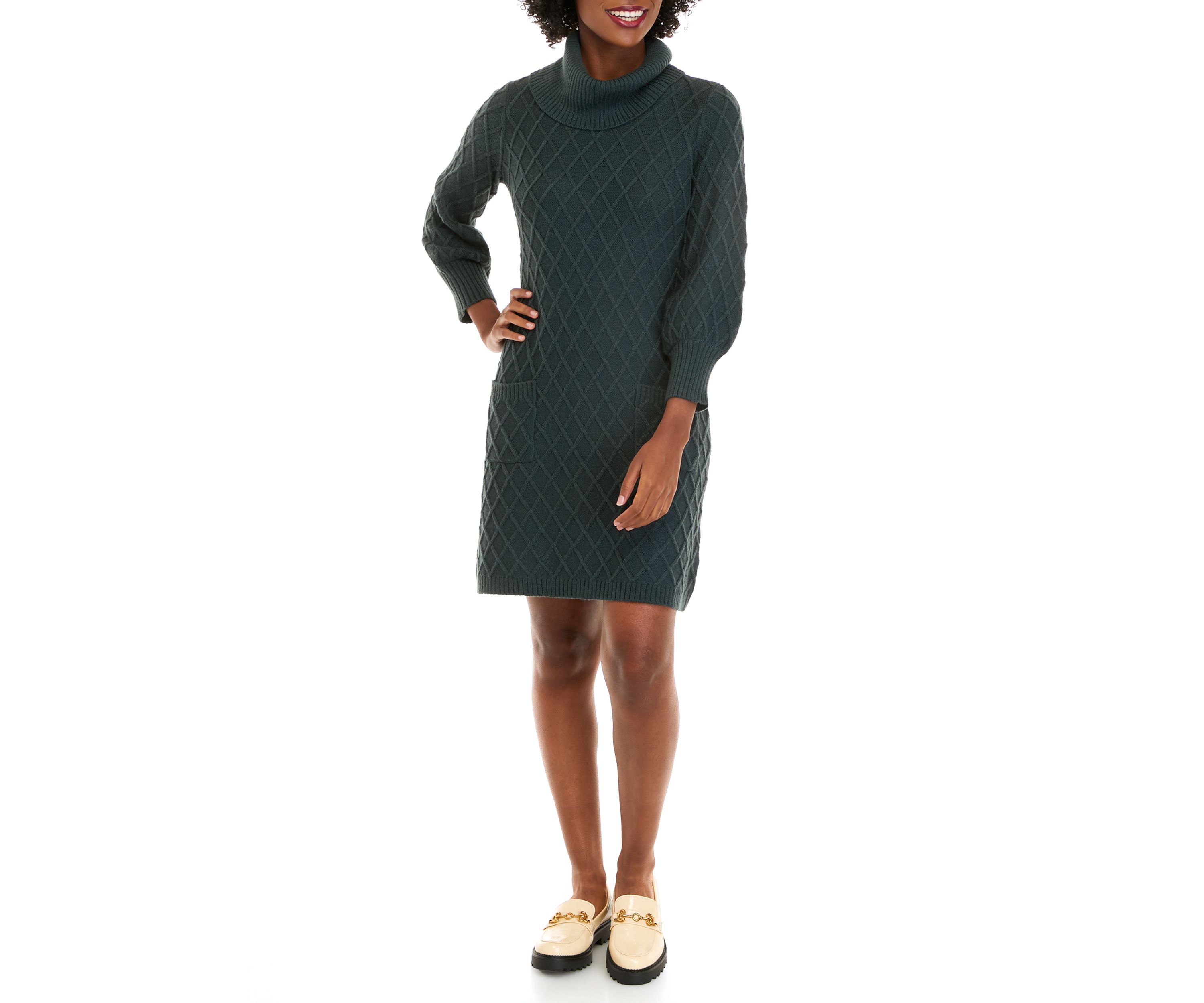 Womens Long Sleeve Diamond Pattern Sweater Dress