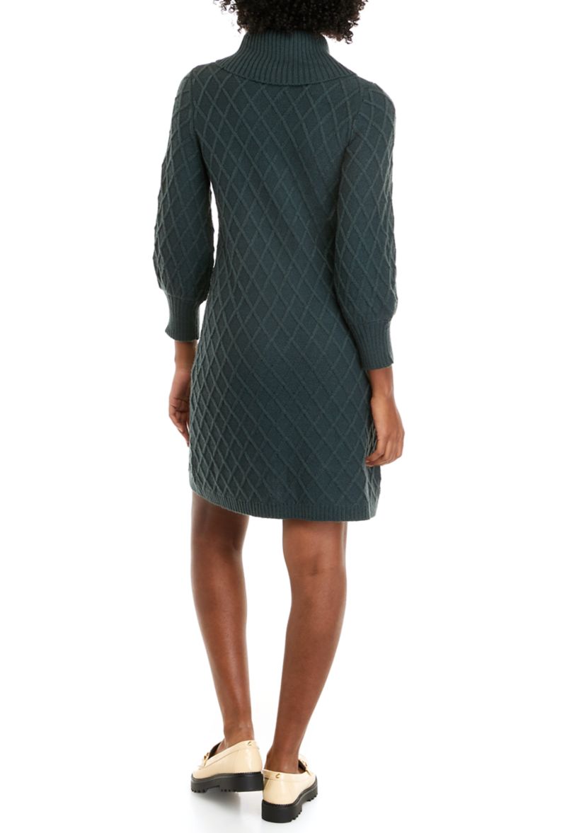 Womens Long Sleeve Diamond Pattern Sweater Dress