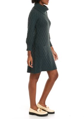 Women's Long Sleeve Diamond Pattern Sweater Dress