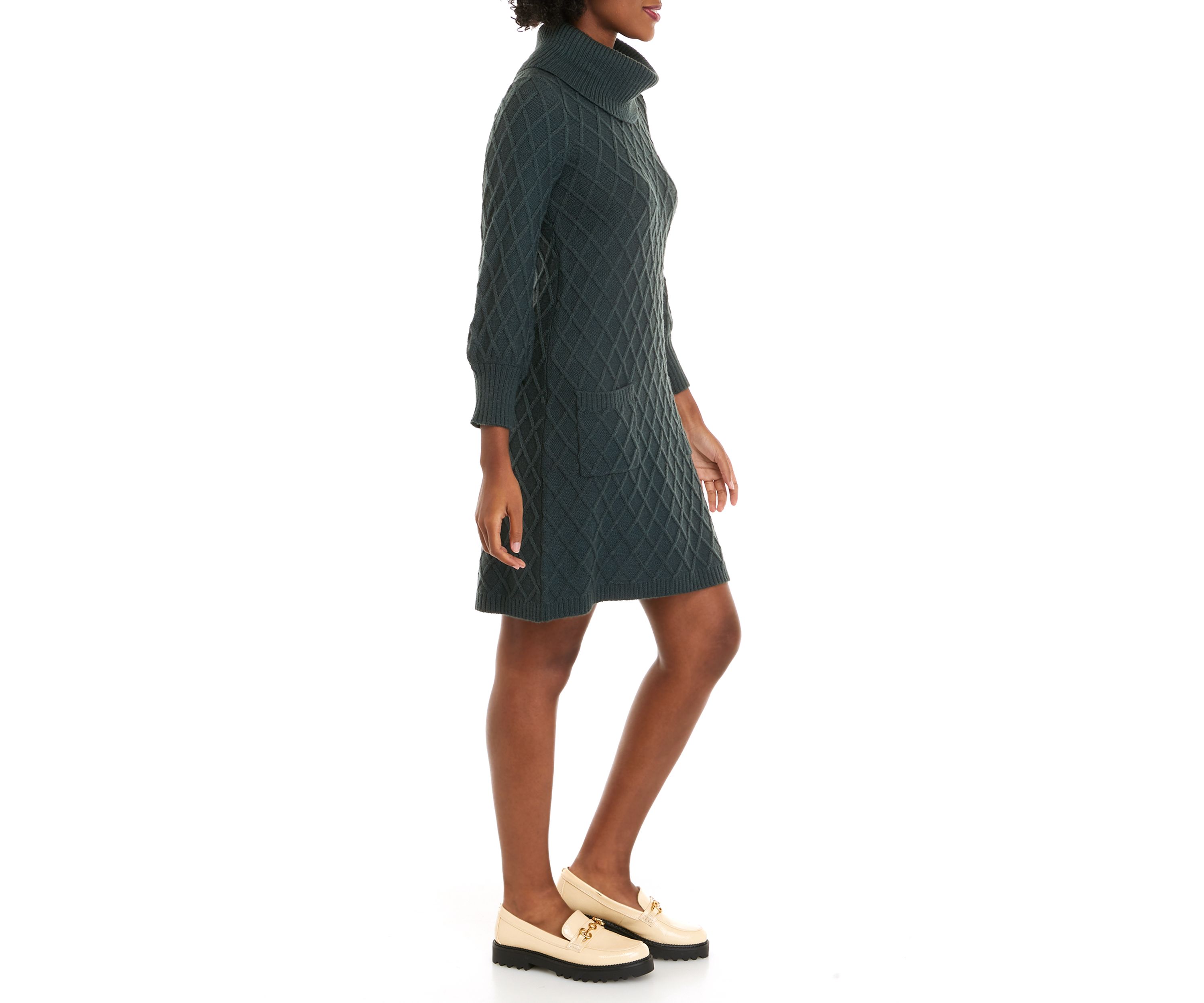 Womens Long Sleeve Diamond Pattern Sweater Dress