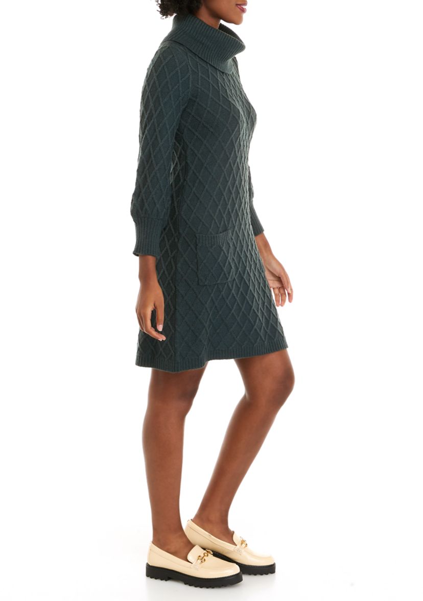 Womens Long Sleeve Diamond Pattern Sweater Dress