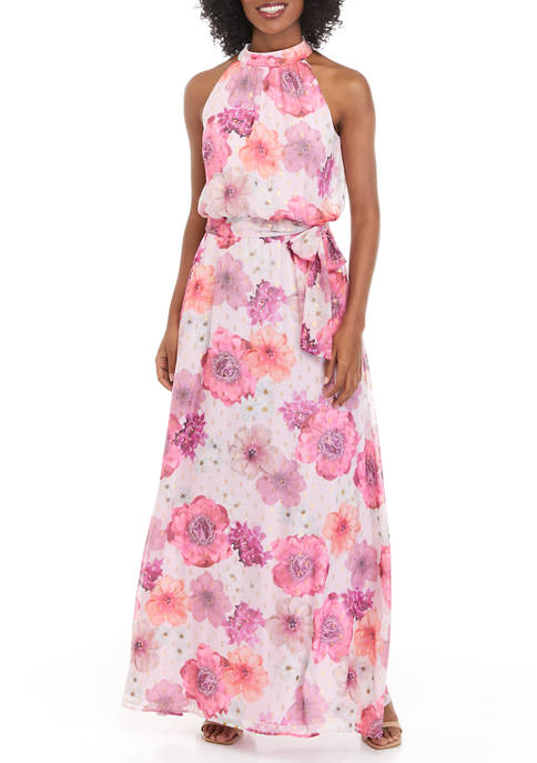 Jessica Howard Womens Halter Neck Floral Gown with