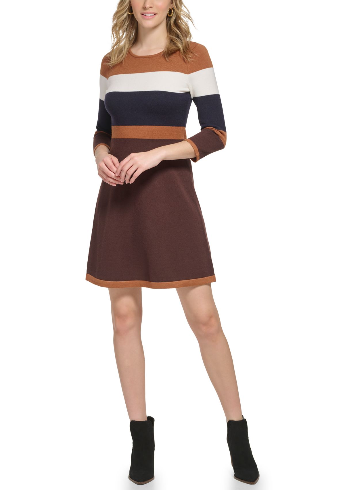 Womens Long Sleeve Color Block Sweater Dress