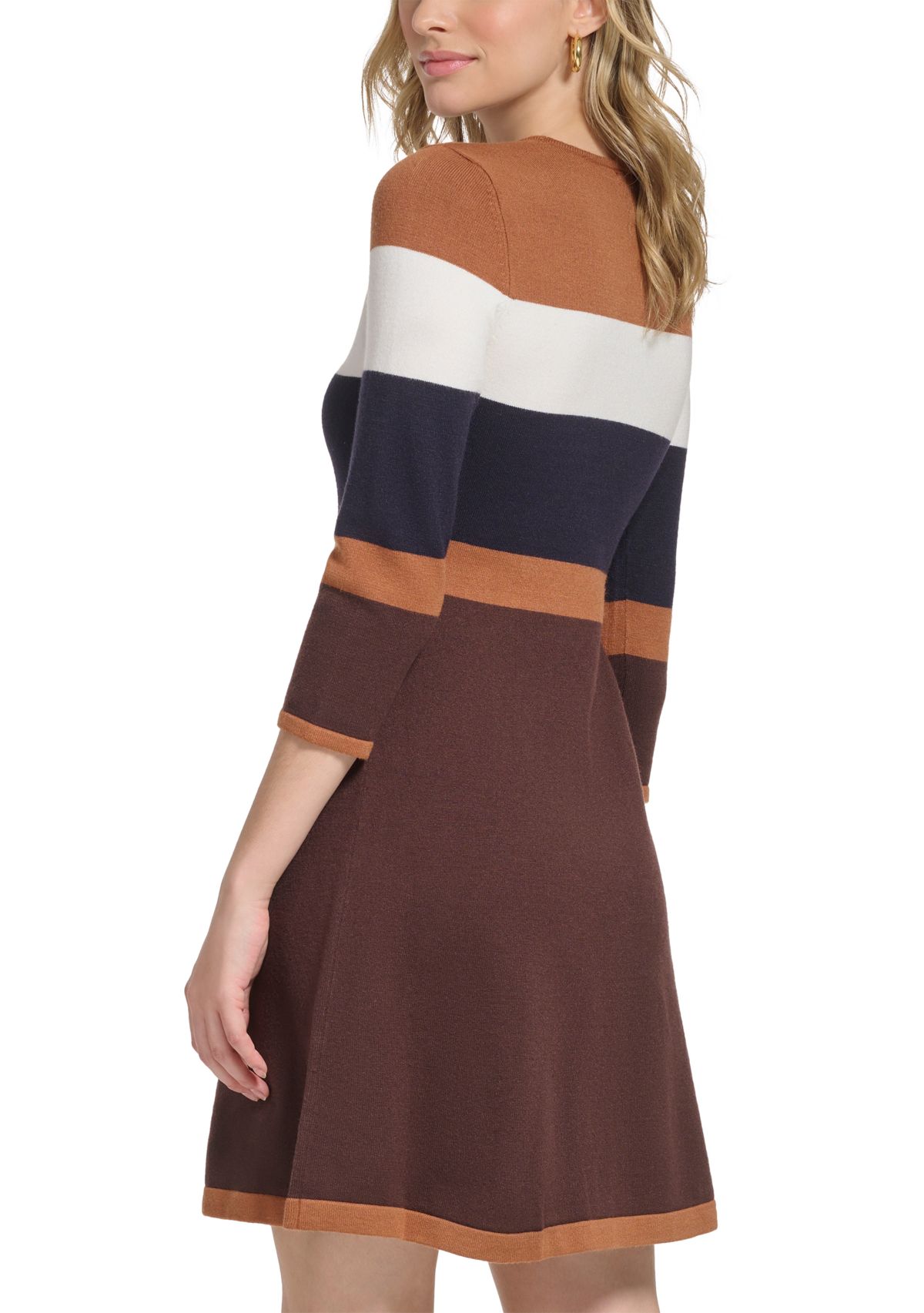Womens Long Sleeve Color Block Sweater Dress
