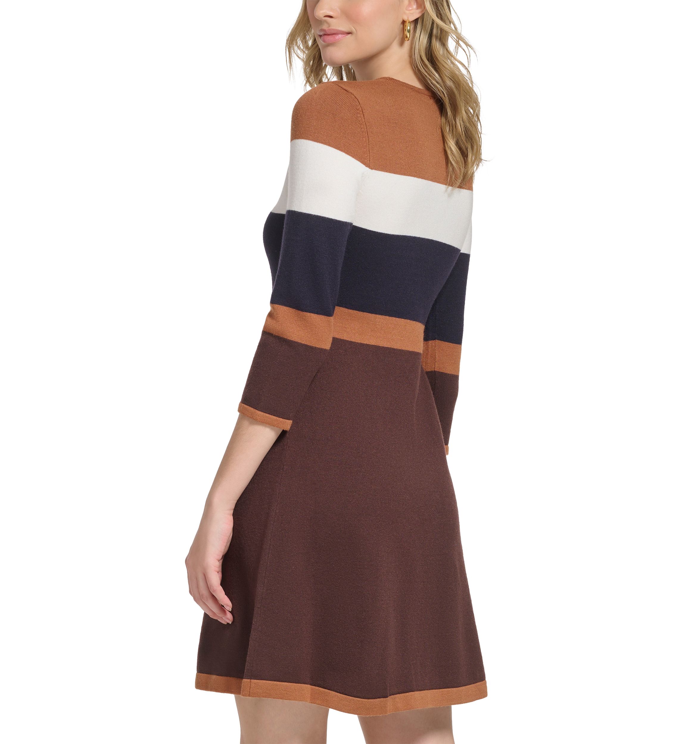 Womens Long Sleeve Color Block Sweater Dress
