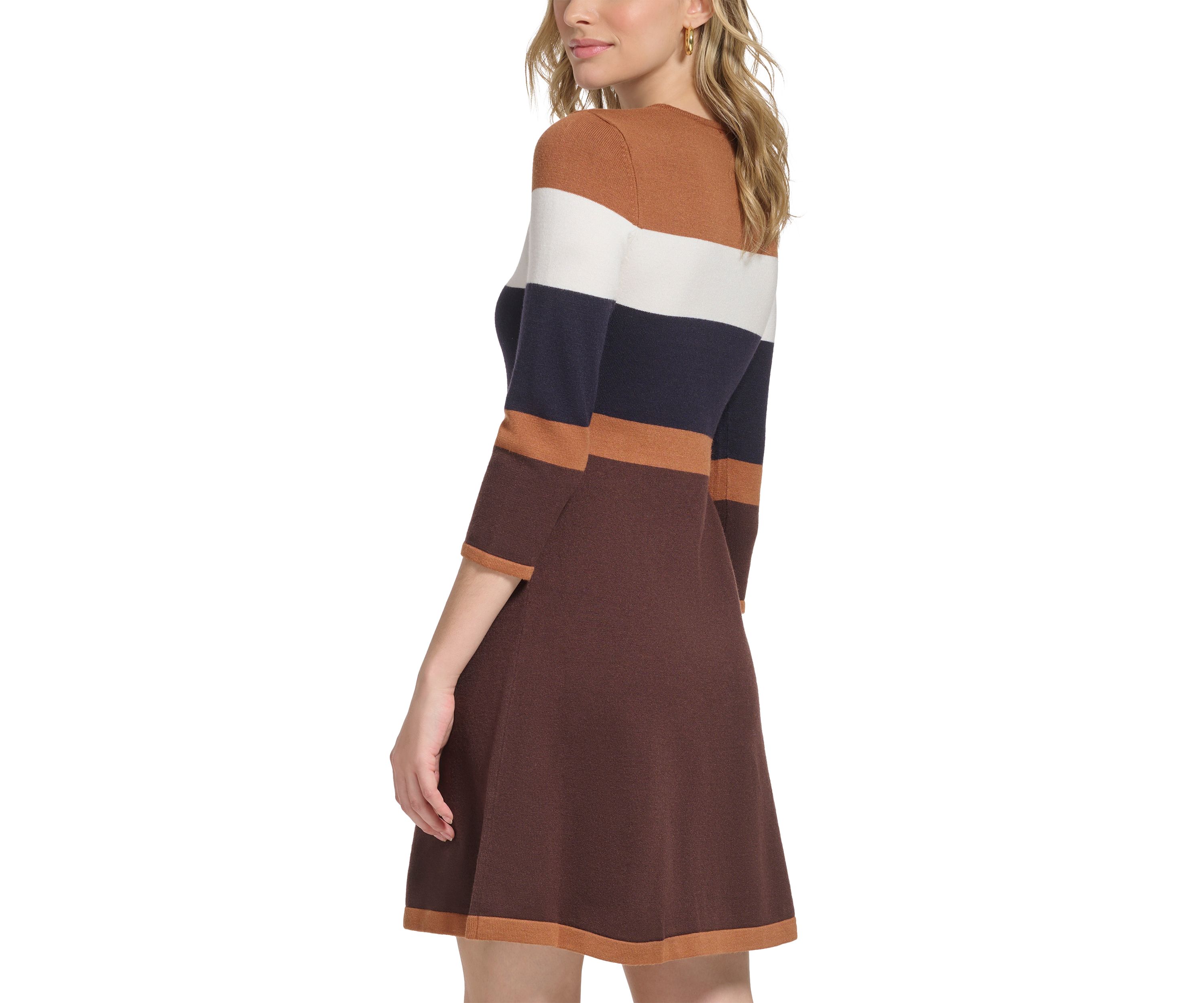 Womens Long Sleeve Color Block Sweater Dress