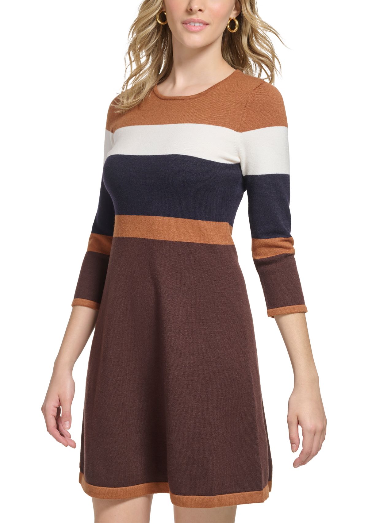 Womens Long Sleeve Color Block Sweater Dress
