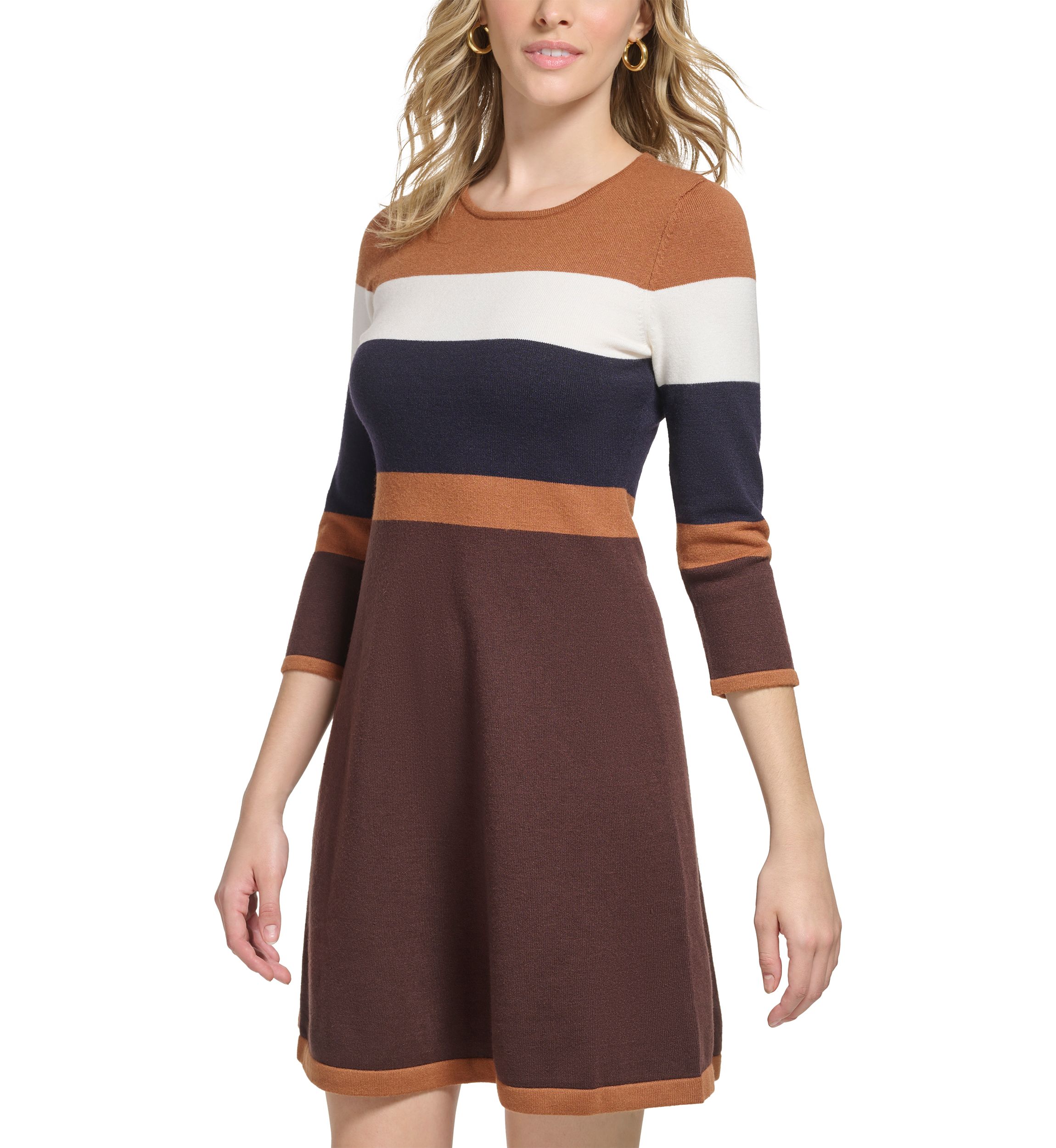 Womens Long Sleeve Color Block Sweater Dress