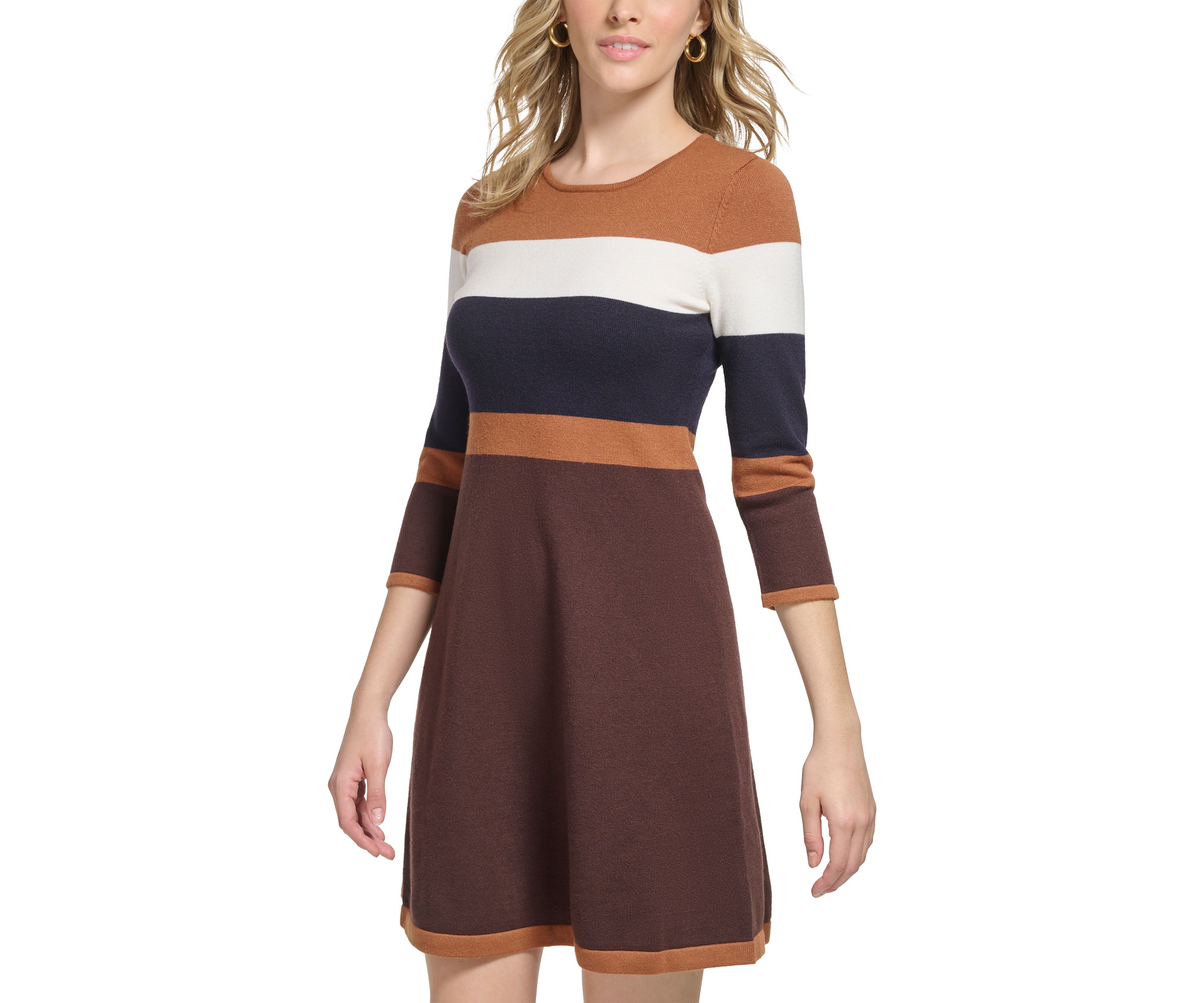 Womens Long Sleeve Color Block Sweater Dress