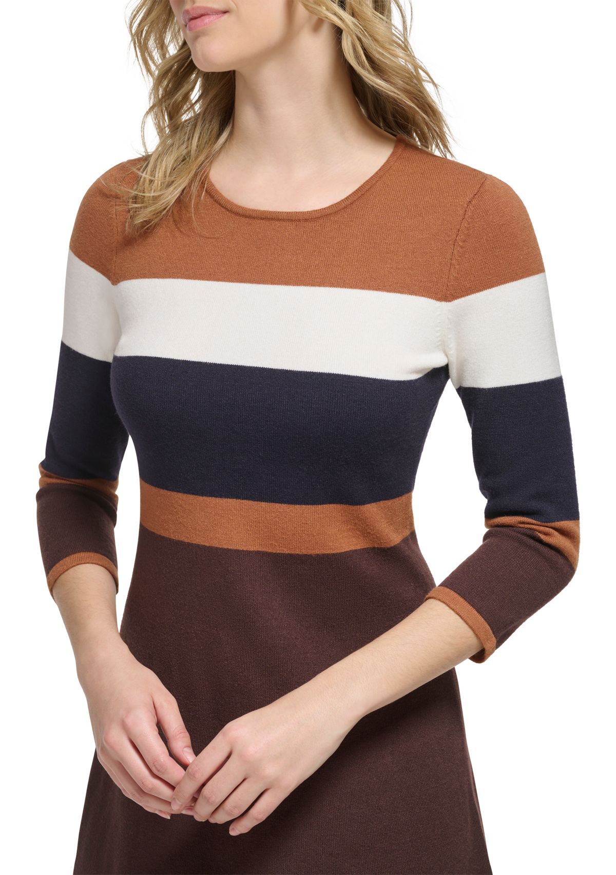 Womens Long Sleeve Color Block Sweater Dress