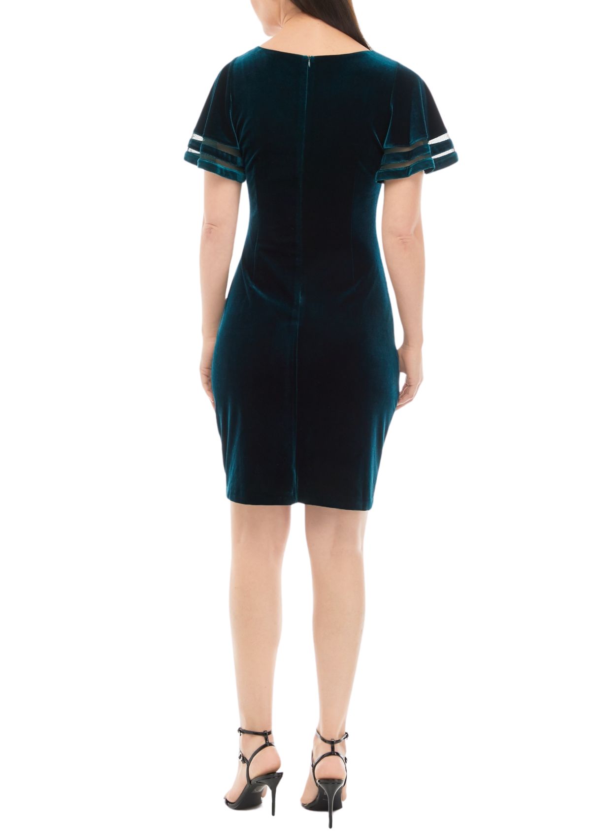 Womens Short Sleeve Solid Ruched Velvet Sheath Dress
