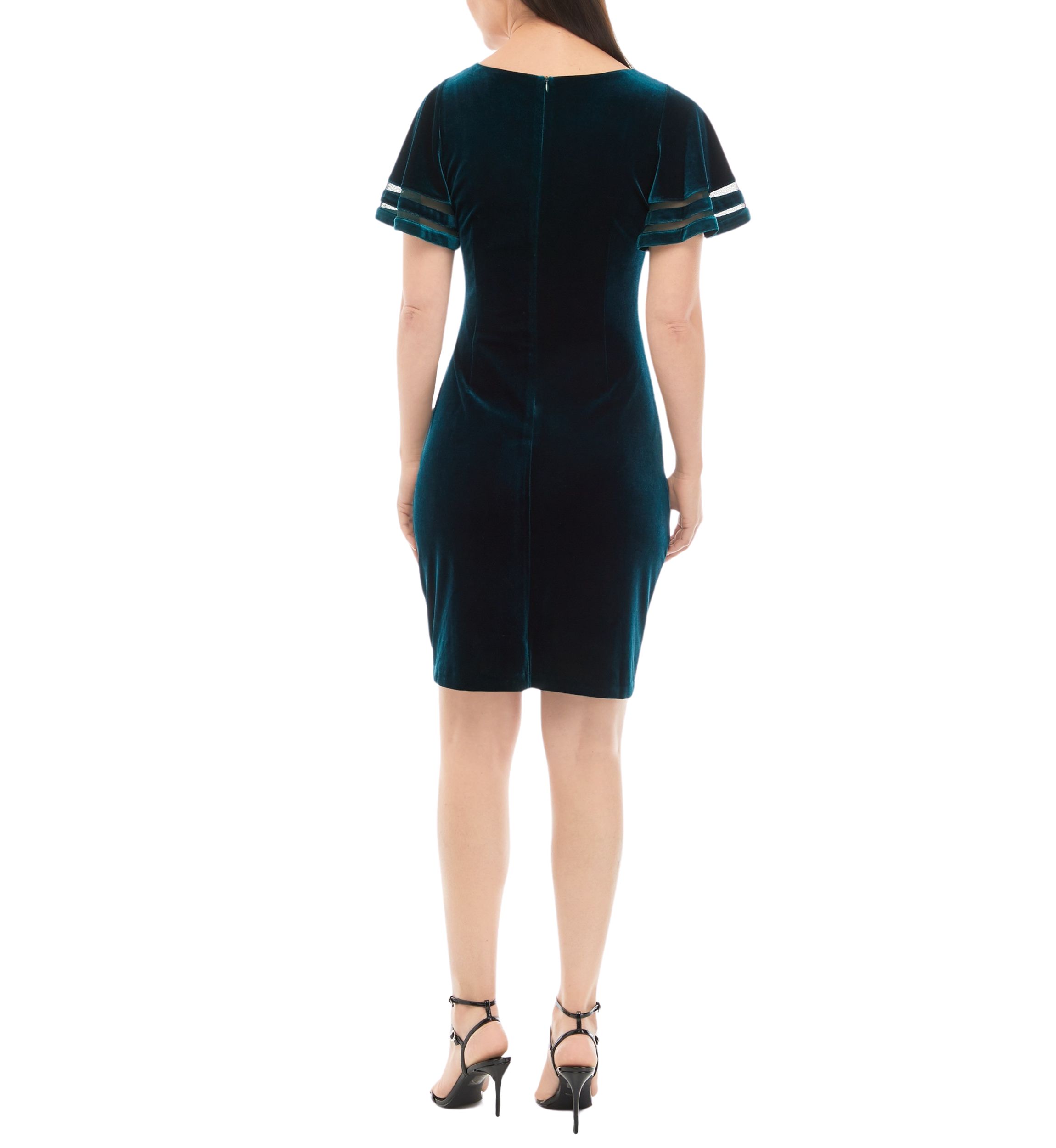 Womens Short Sleeve Solid Ruched Velvet Sheath Dress