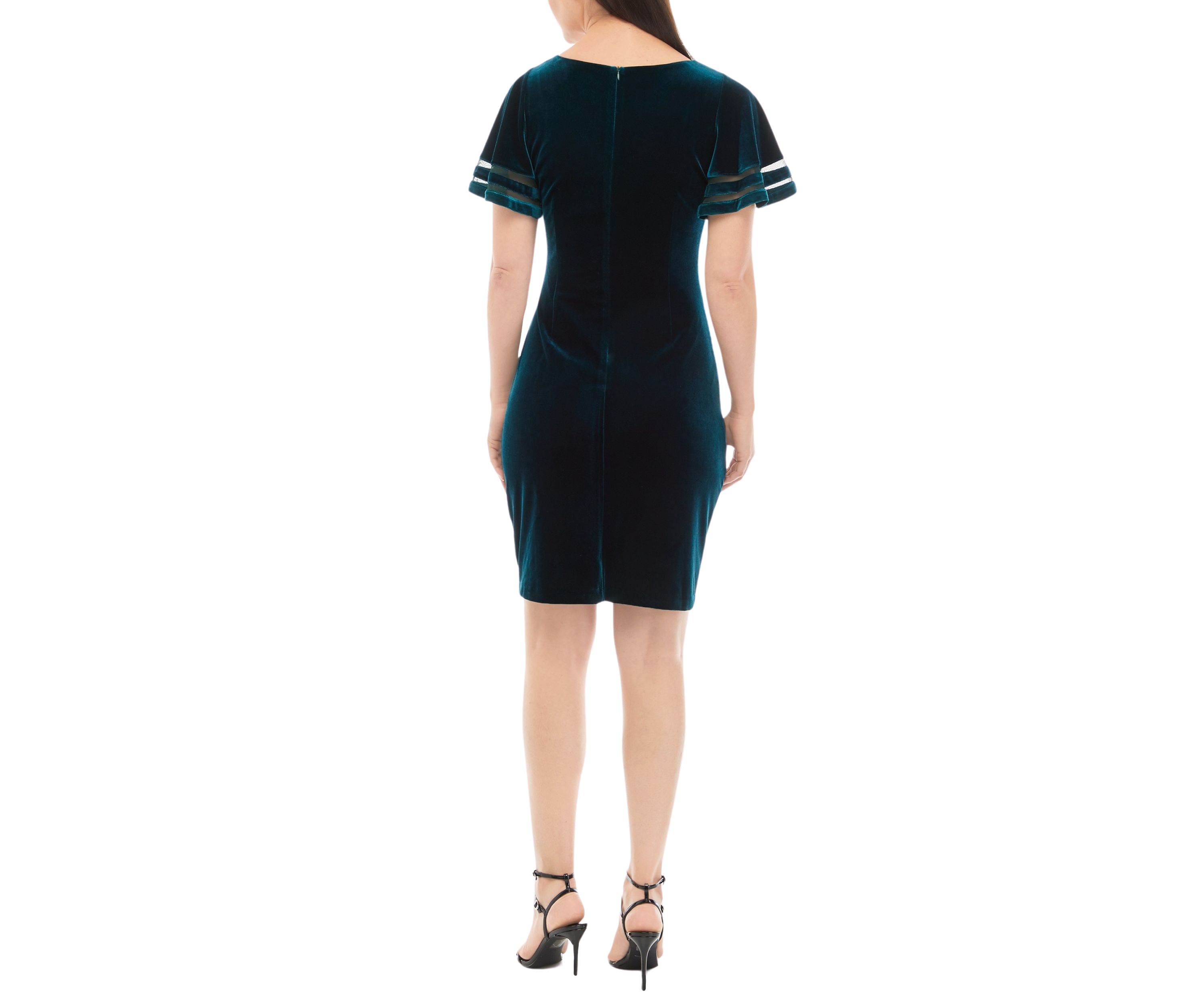 Womens Short Sleeve Solid Ruched Velvet Sheath Dress