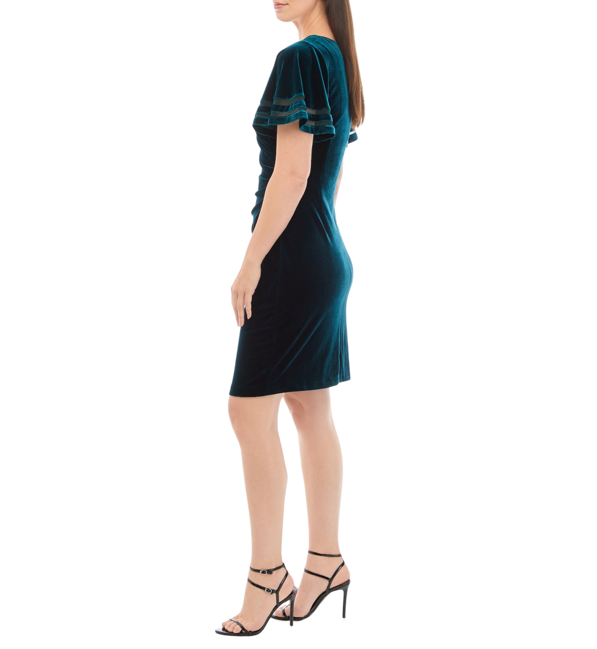 Womens Short Sleeve Solid Ruched Velvet Sheath Dress