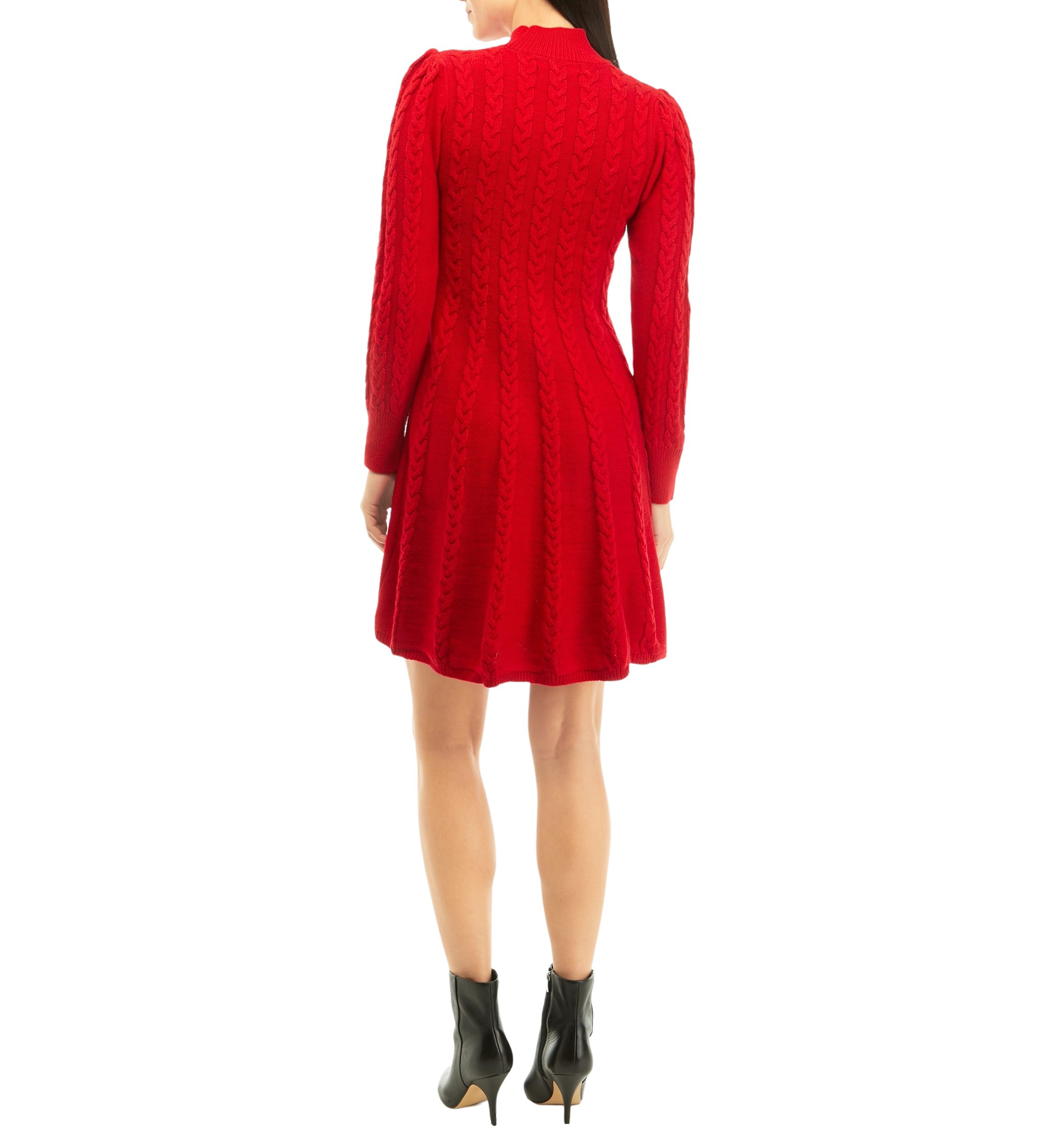 Womens Long Sleeve Solid Mock Neck Cable Knit Sweater Dress