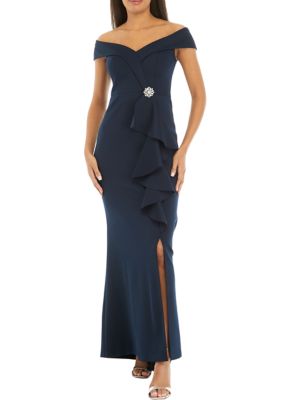Jessica Howard Women's Off The Shoulder Solid Gown With Ruffle Detail