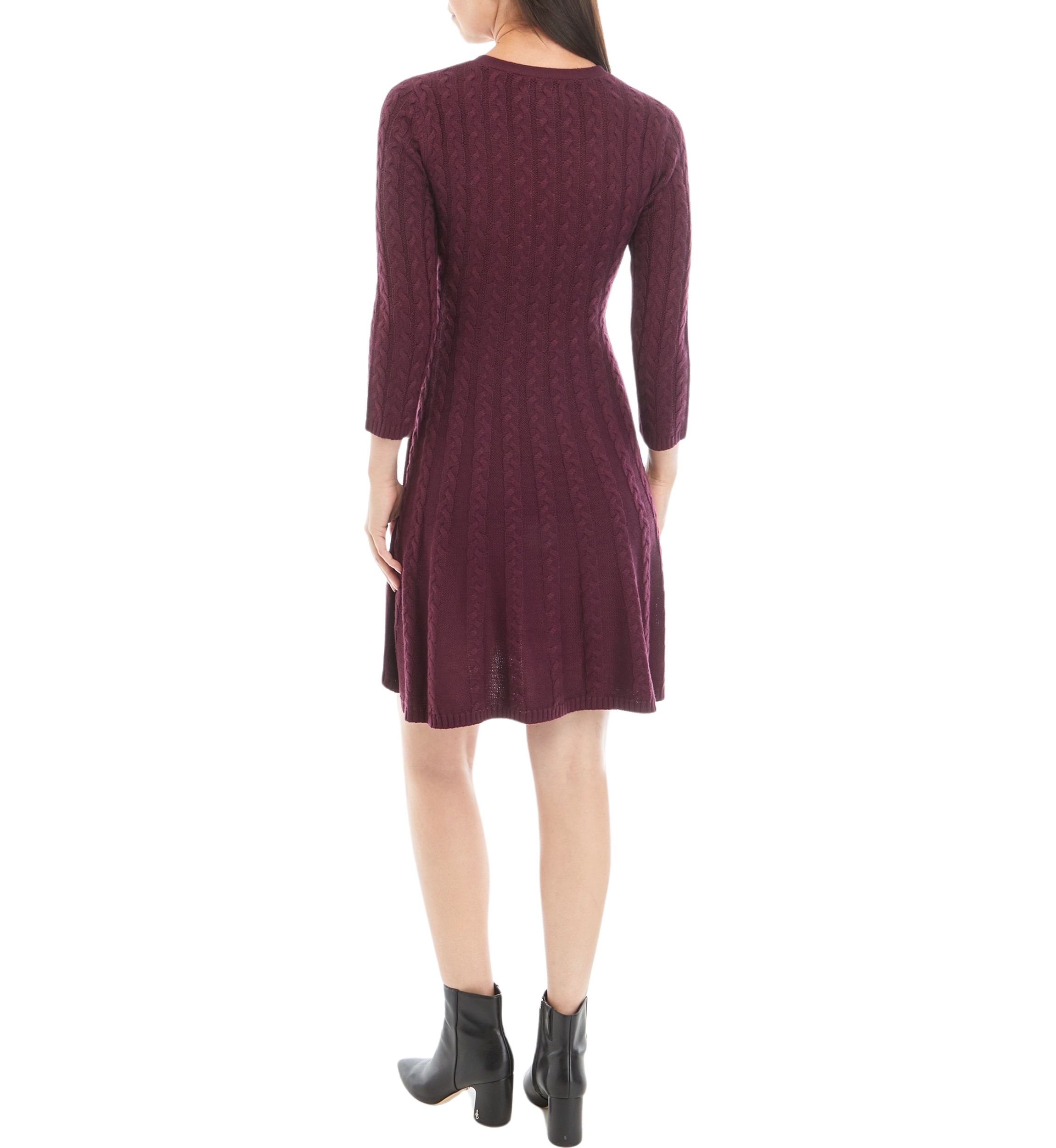 Womens Long Sleeve V-Neck Cable Knit Sweater Dress