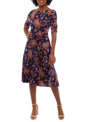 Jessica Howard Women's 3/4 Sleeve Tie Waist Printed Dress | belk