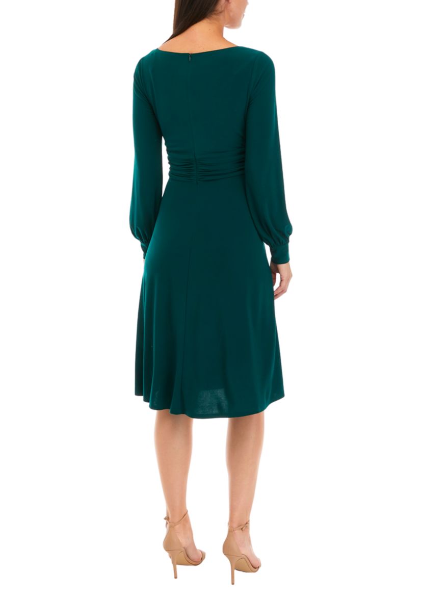 Womens Long Sleeve Midi Fit and Flare Dress