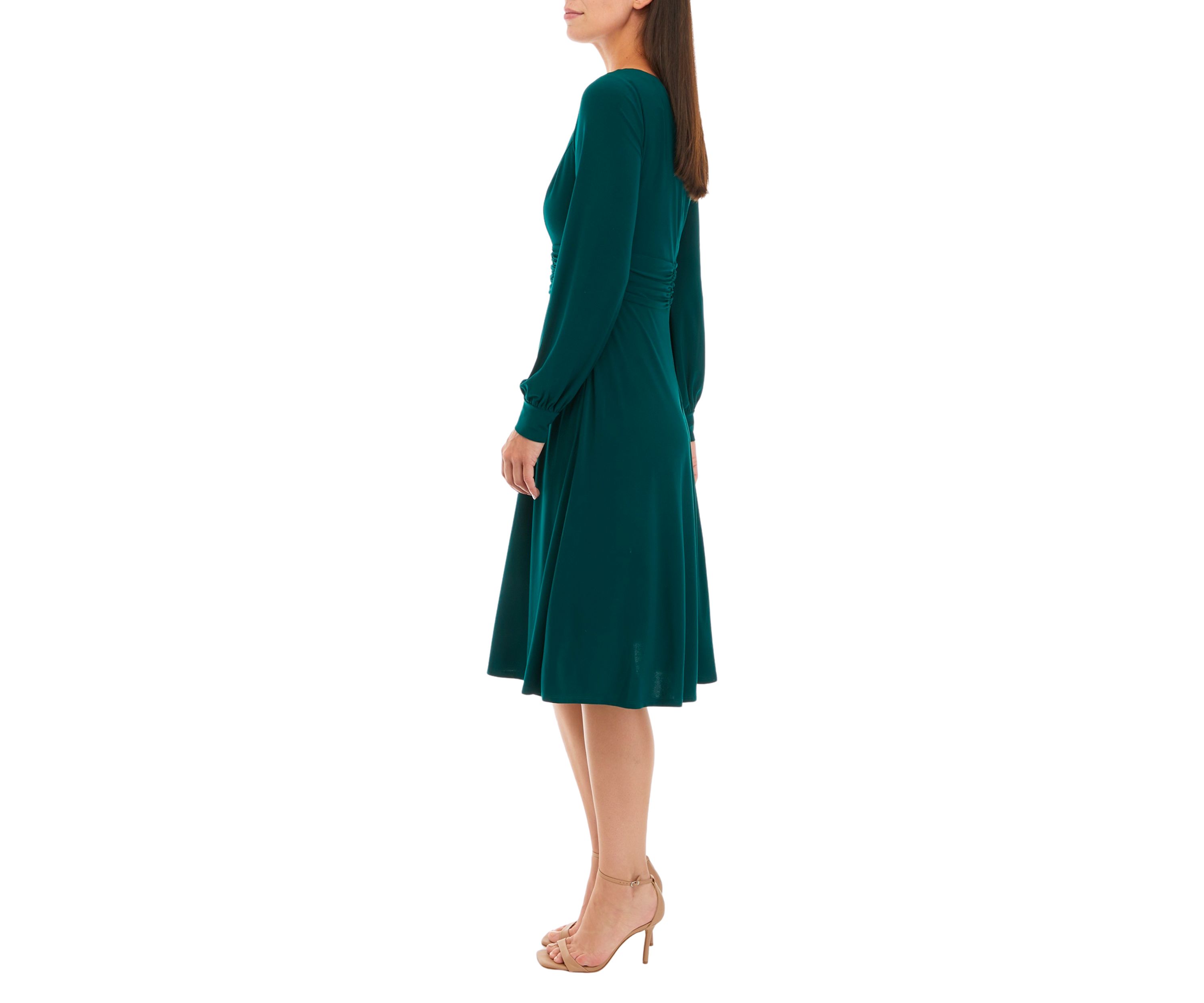 Womens Long Sleeve Midi Fit and Flare Dress