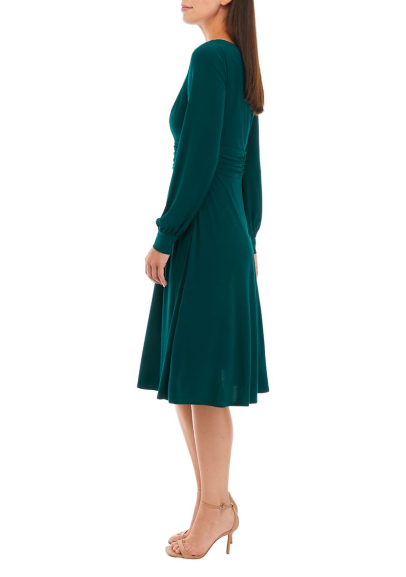 Womens Long Sleeve Midi Fit and Flare Dress