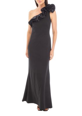 Jessica Howard Women's One Shoulder Solid Gown With Ruffle AppliquÃ©