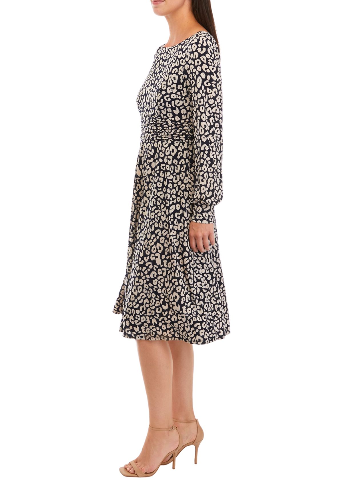 Womens Long Sleeve Animal Print Midi Dress