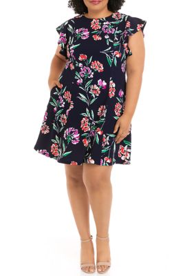 Jessica Howard Plus Size Short Sleeve Floral Print Scuba Fit and