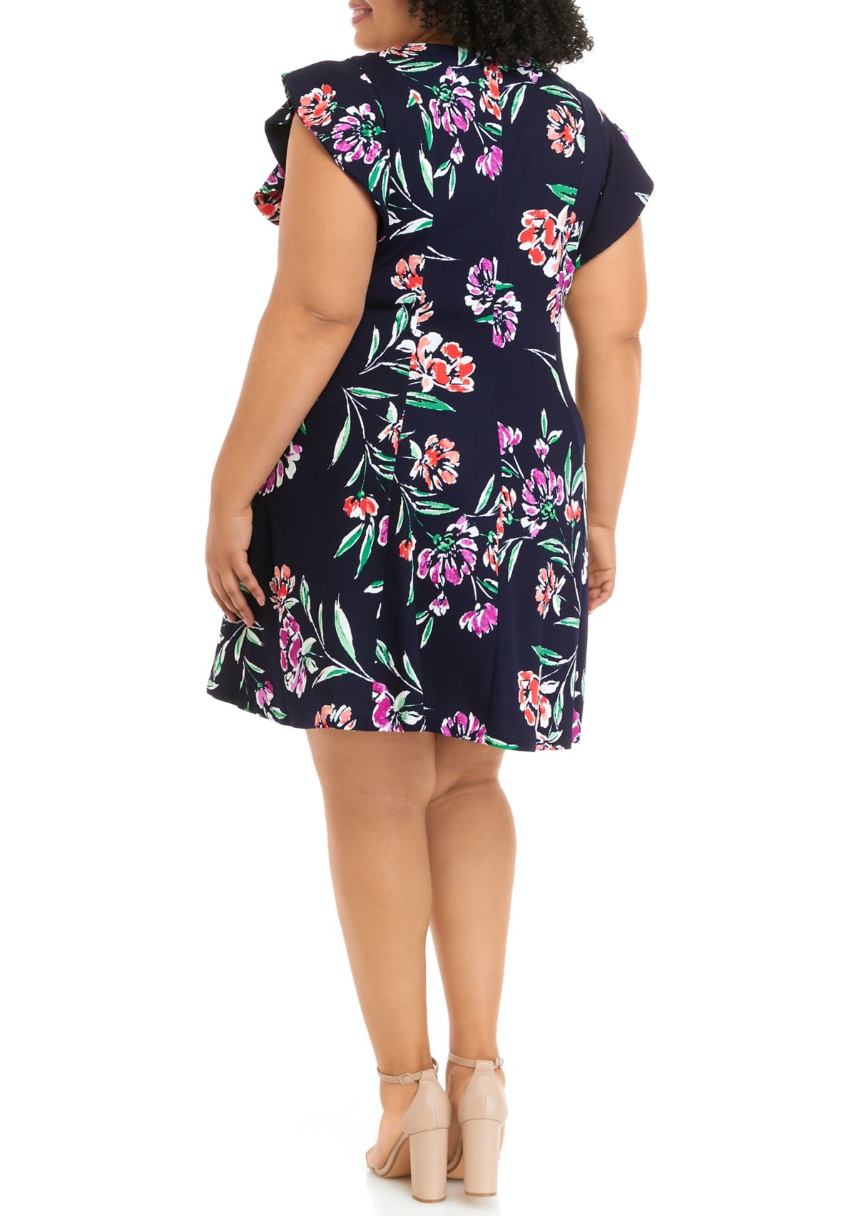 Plus Size Short Sleeve Floral Print Scuba Fit and Flare Dress