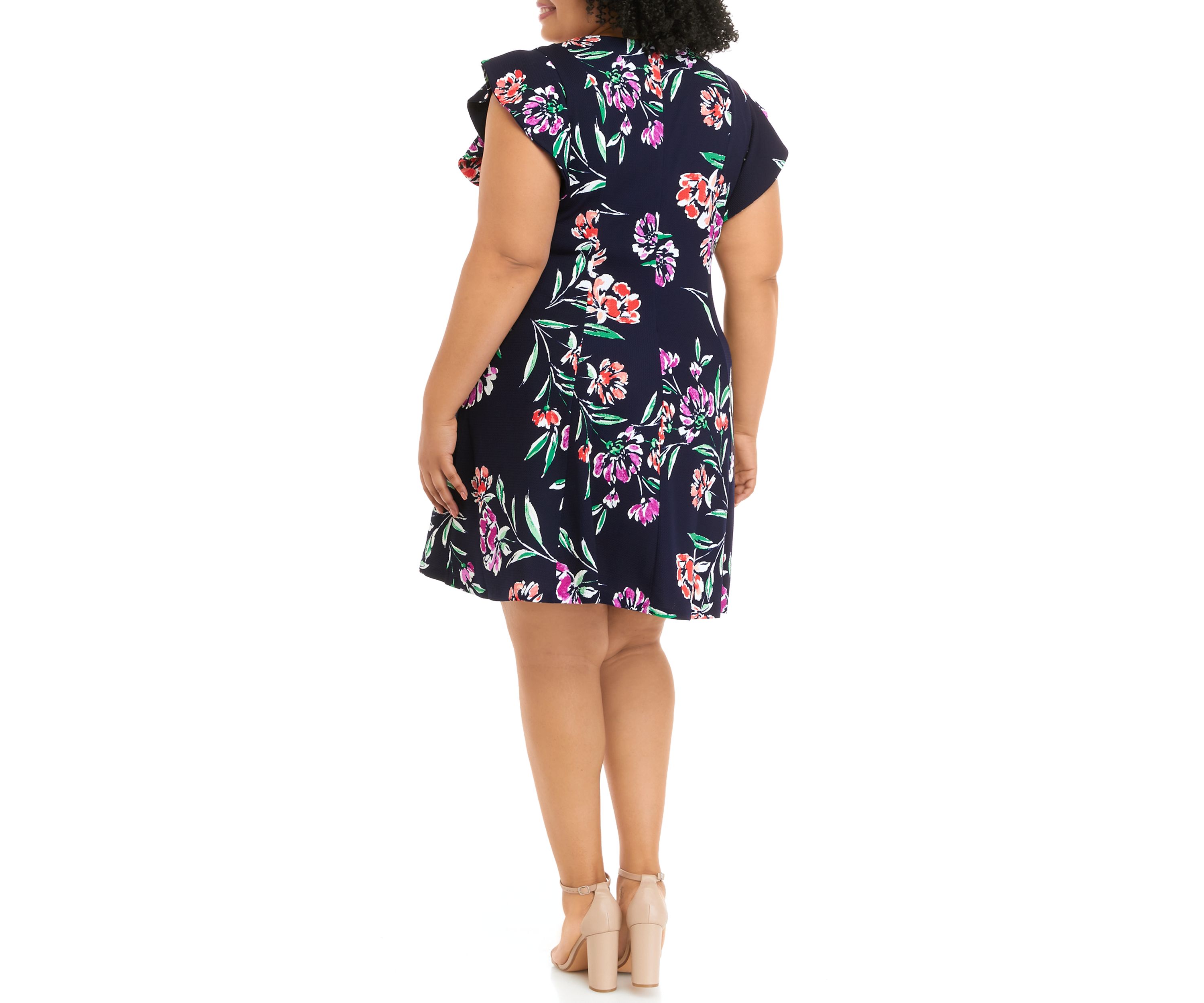 Plus Size Short Sleeve Floral Print Scuba Fit and Flare Dress