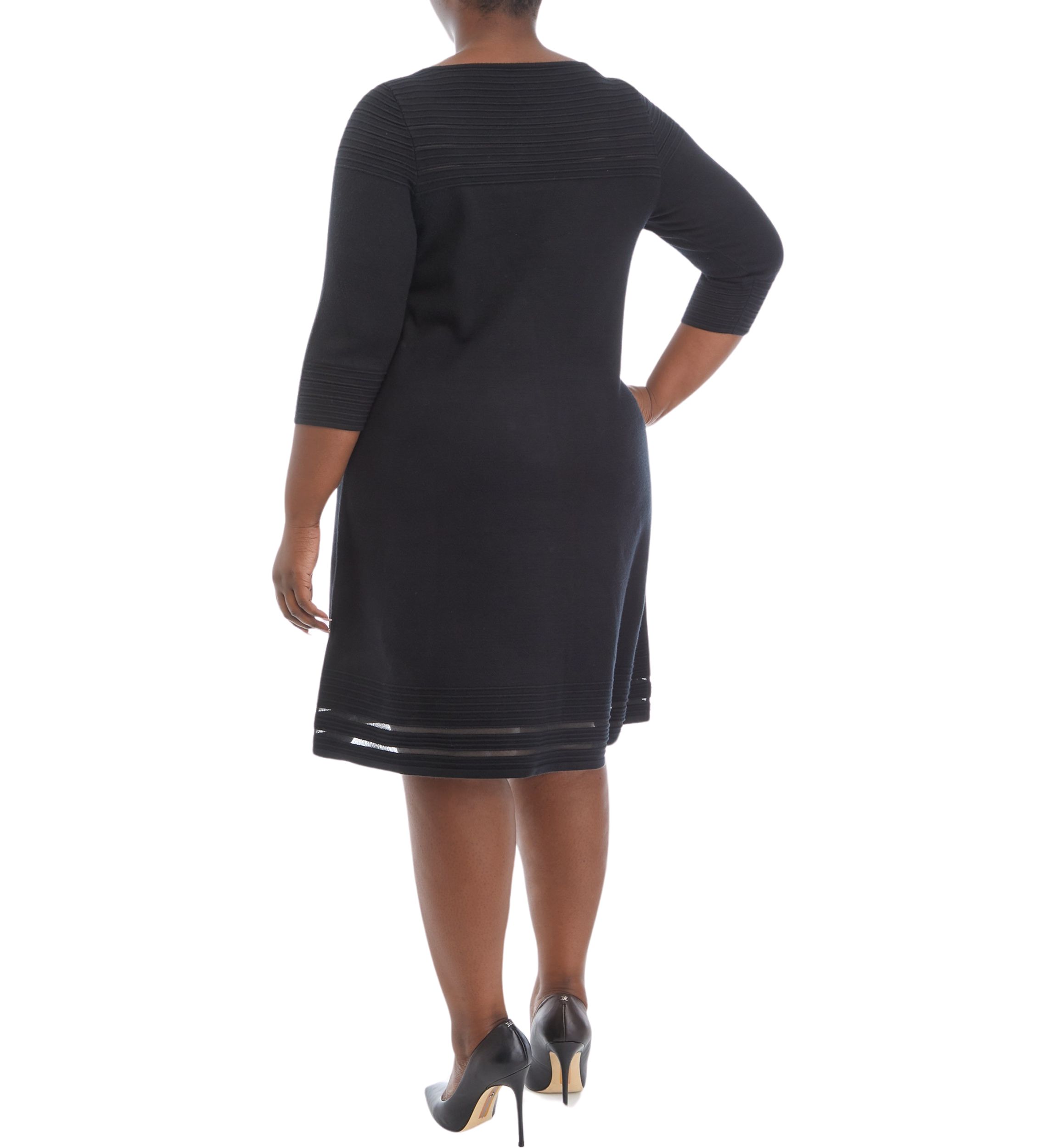 Plus Size 3/4 Sleeve Solid Cable Fit and Flare Sweater Dress