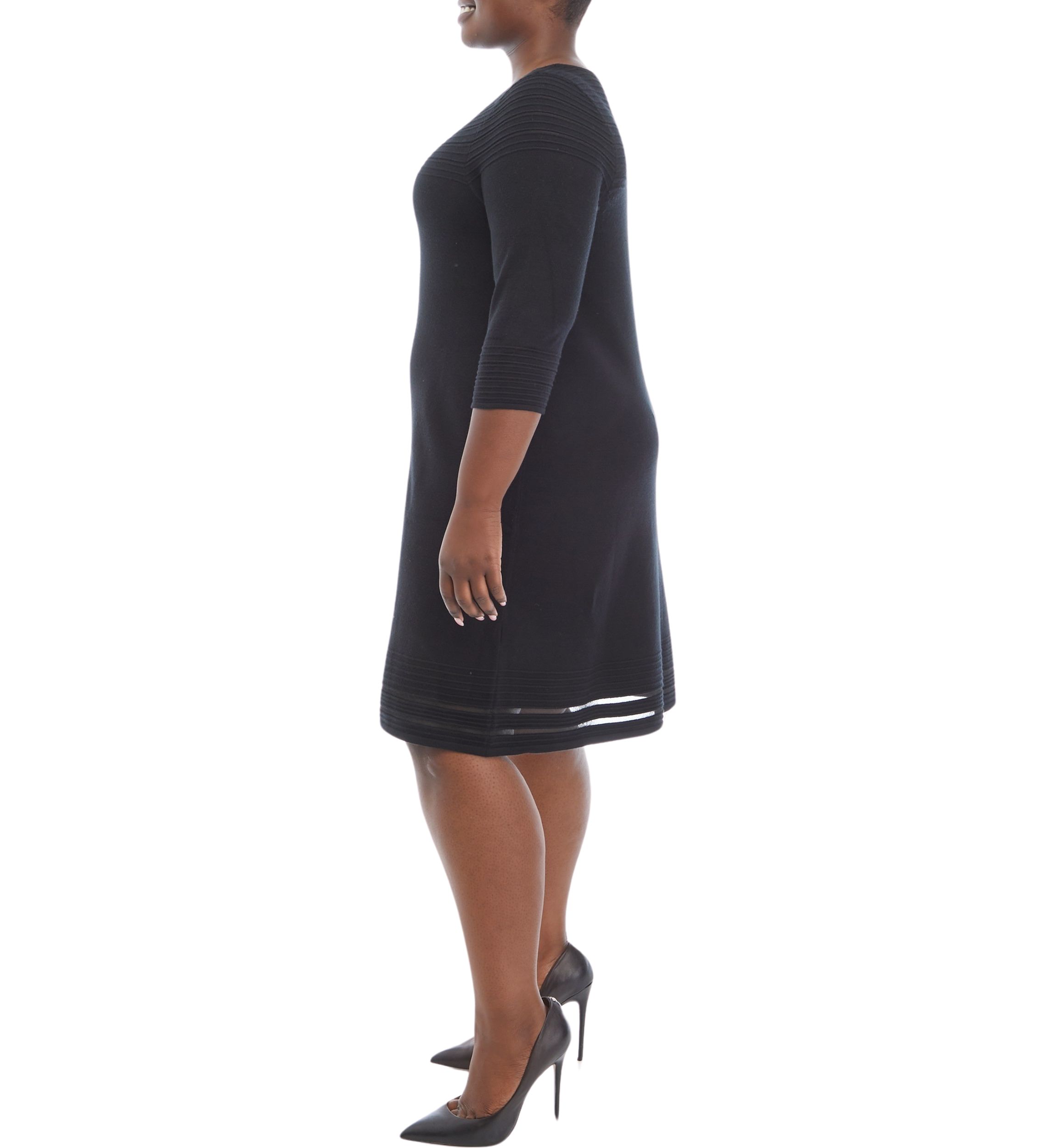 Plus Size 3/4 Sleeve Solid Cable Fit and Flare Sweater Dress