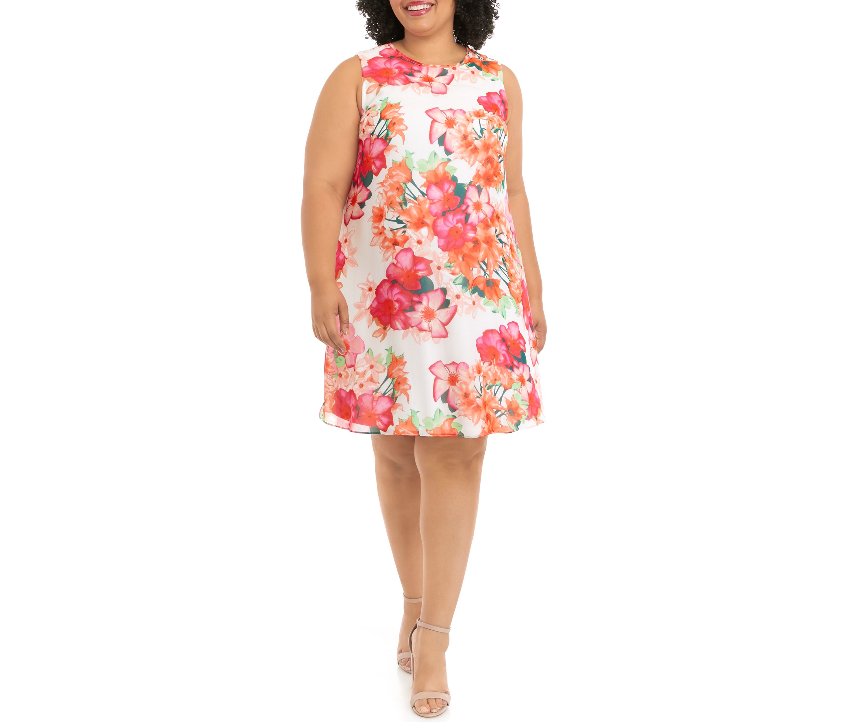 Plus Size Sleeveless Floral Chiffon Shift Dress